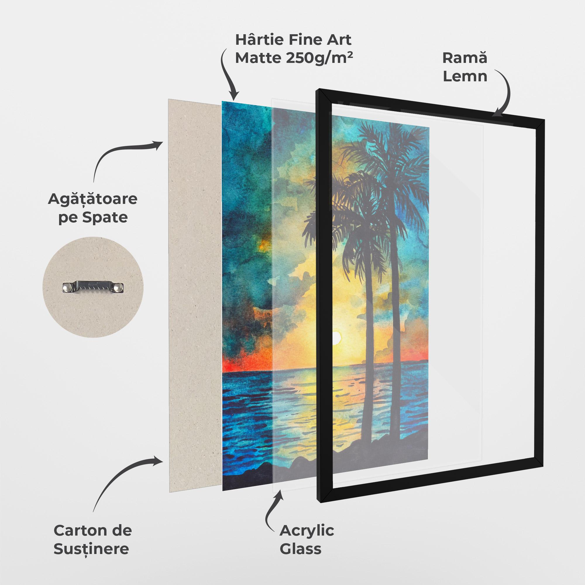 Poster Înrămat Sunset Landscape Watercolor mockup 1