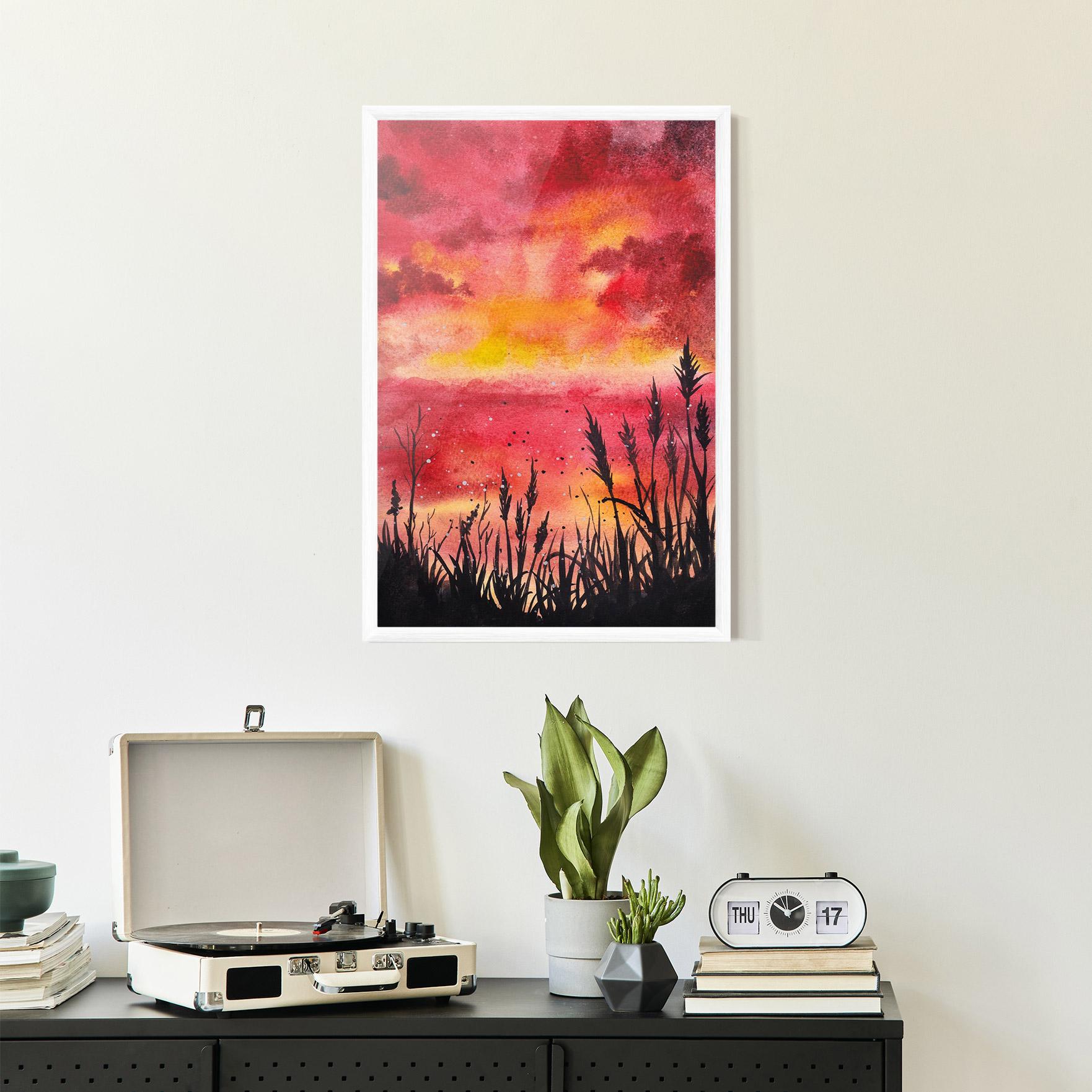Poster Înrămat Watercolor Pink Sunset Painting mockup 2