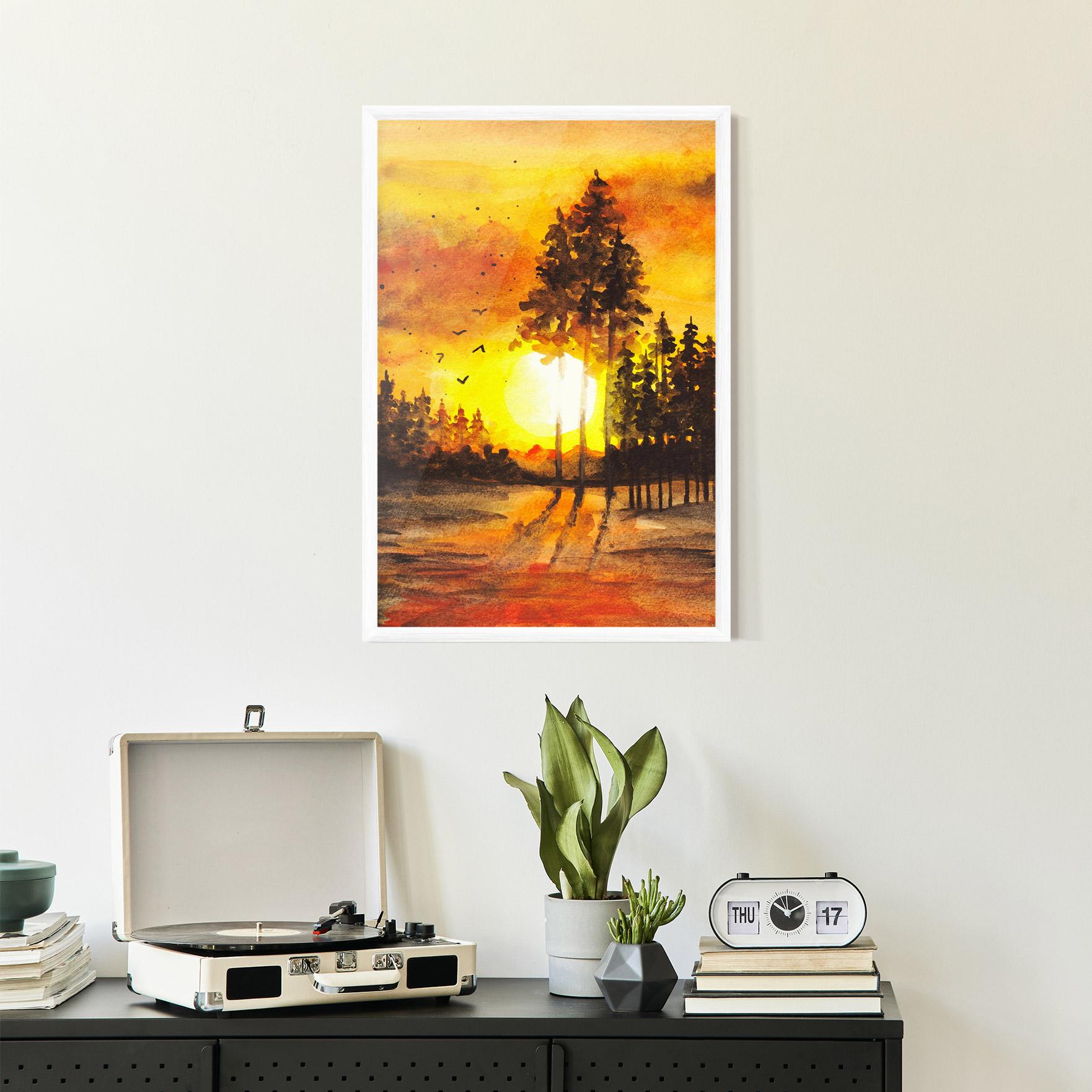 Poster Înrămat Watercolor Sunset Painting mockup 2