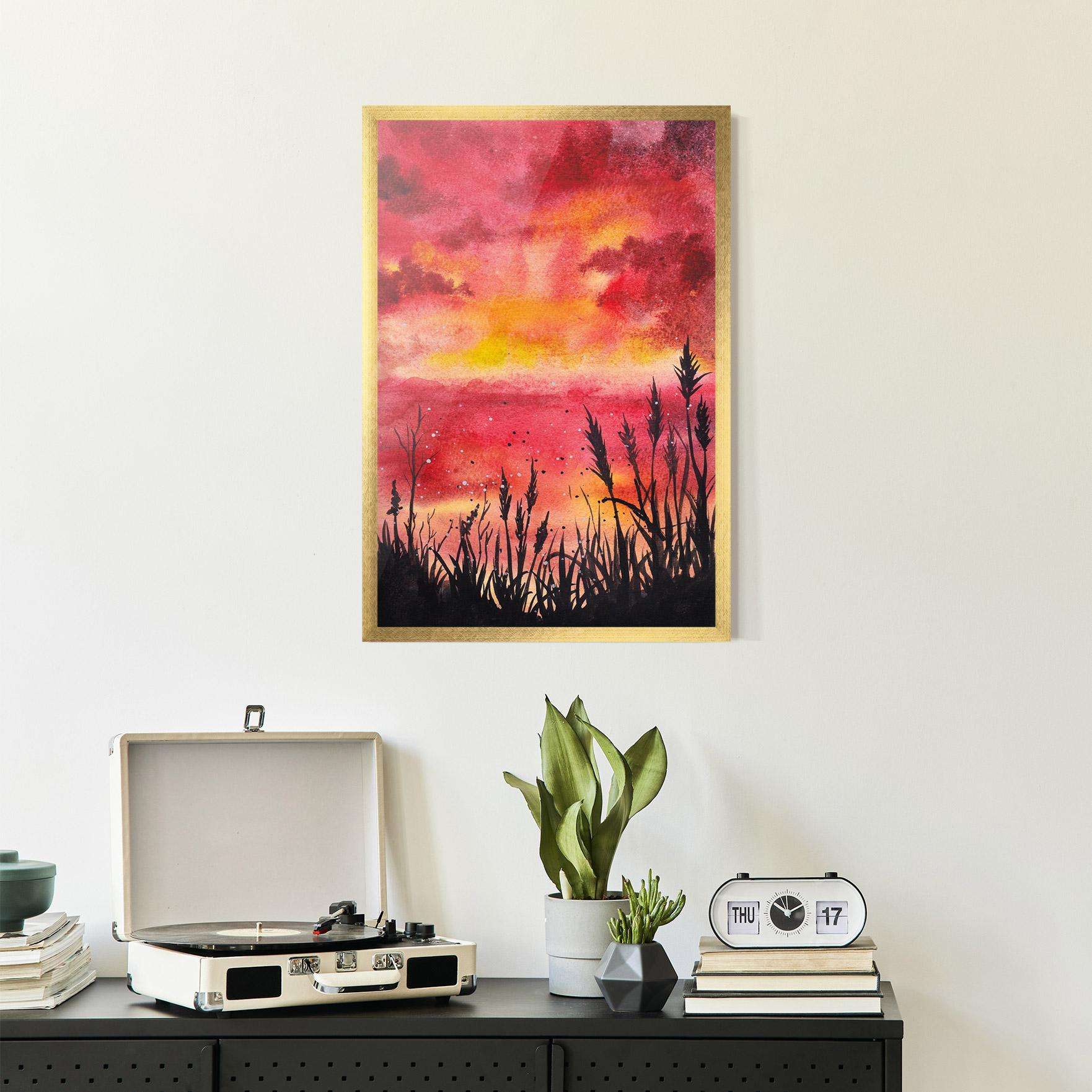 Poster Înrămat Watercolor Pink Sunset Painting mockup 2