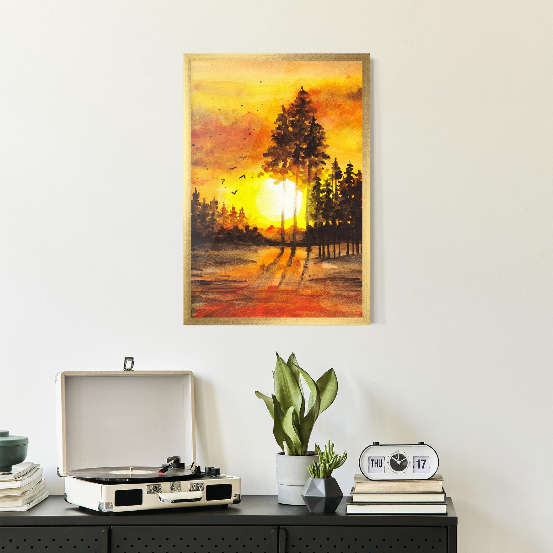 Poster Înrămat Watercolor Sunset Painting mockup 2
