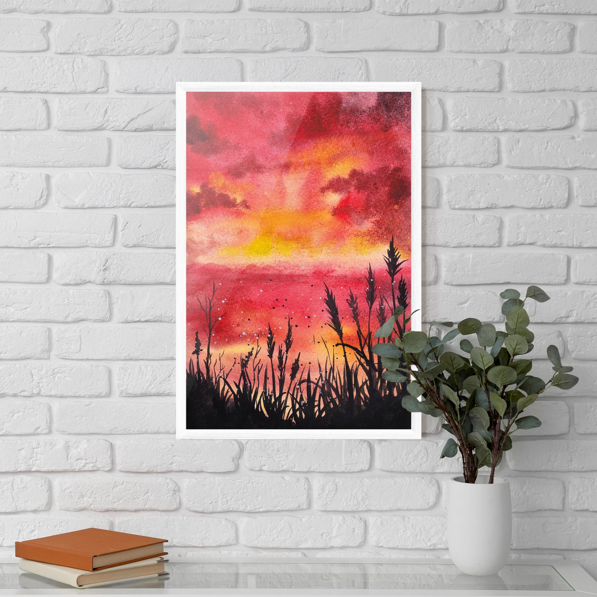 Poster Înrămat Watercolor Pink Sunset Painting mockup 5