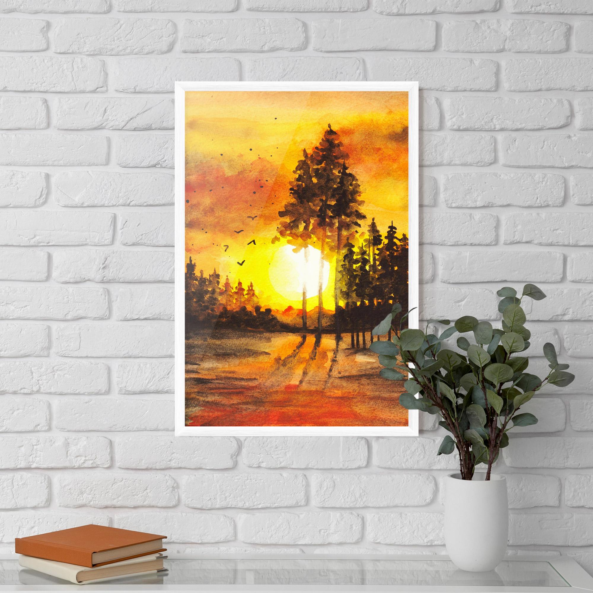 Poster Înrămat Watercolor Sunset Painting mockup 5