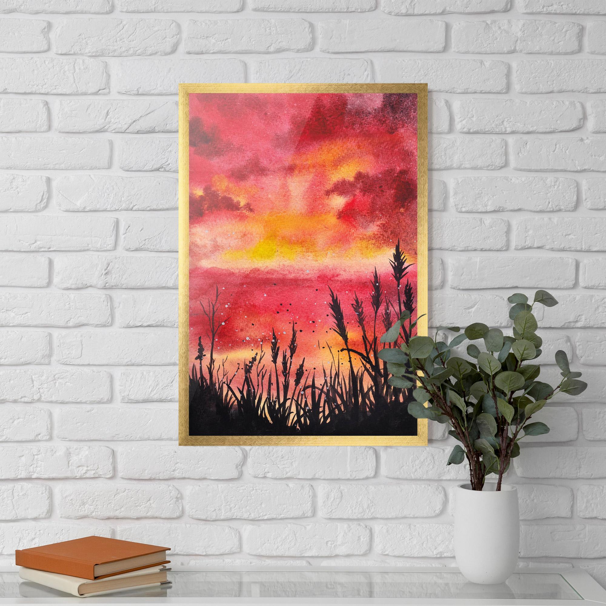 Poster Înrămat Watercolor Pink Sunset Painting mockup 5