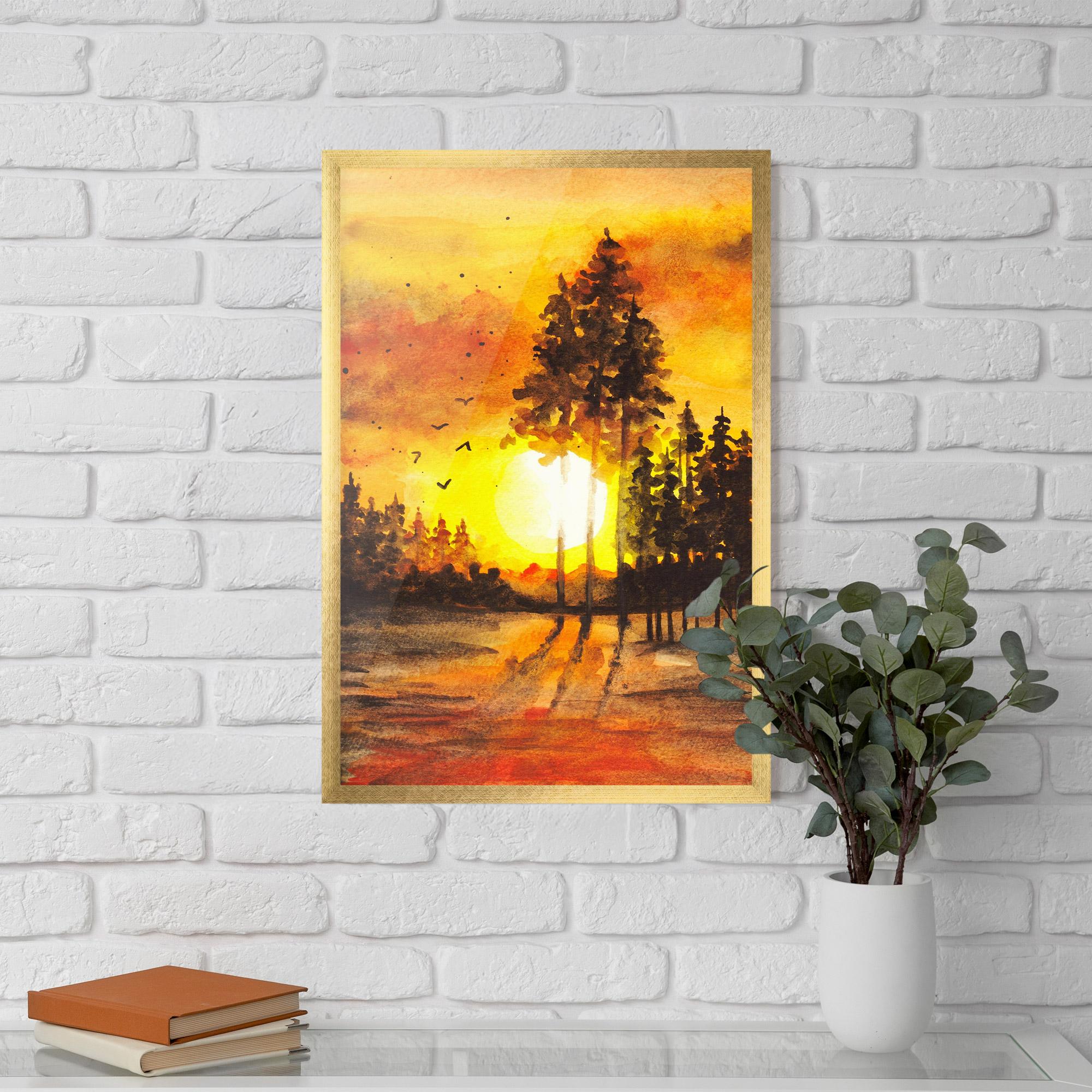 Poster Înrămat Watercolor Sunset Painting mockup 5