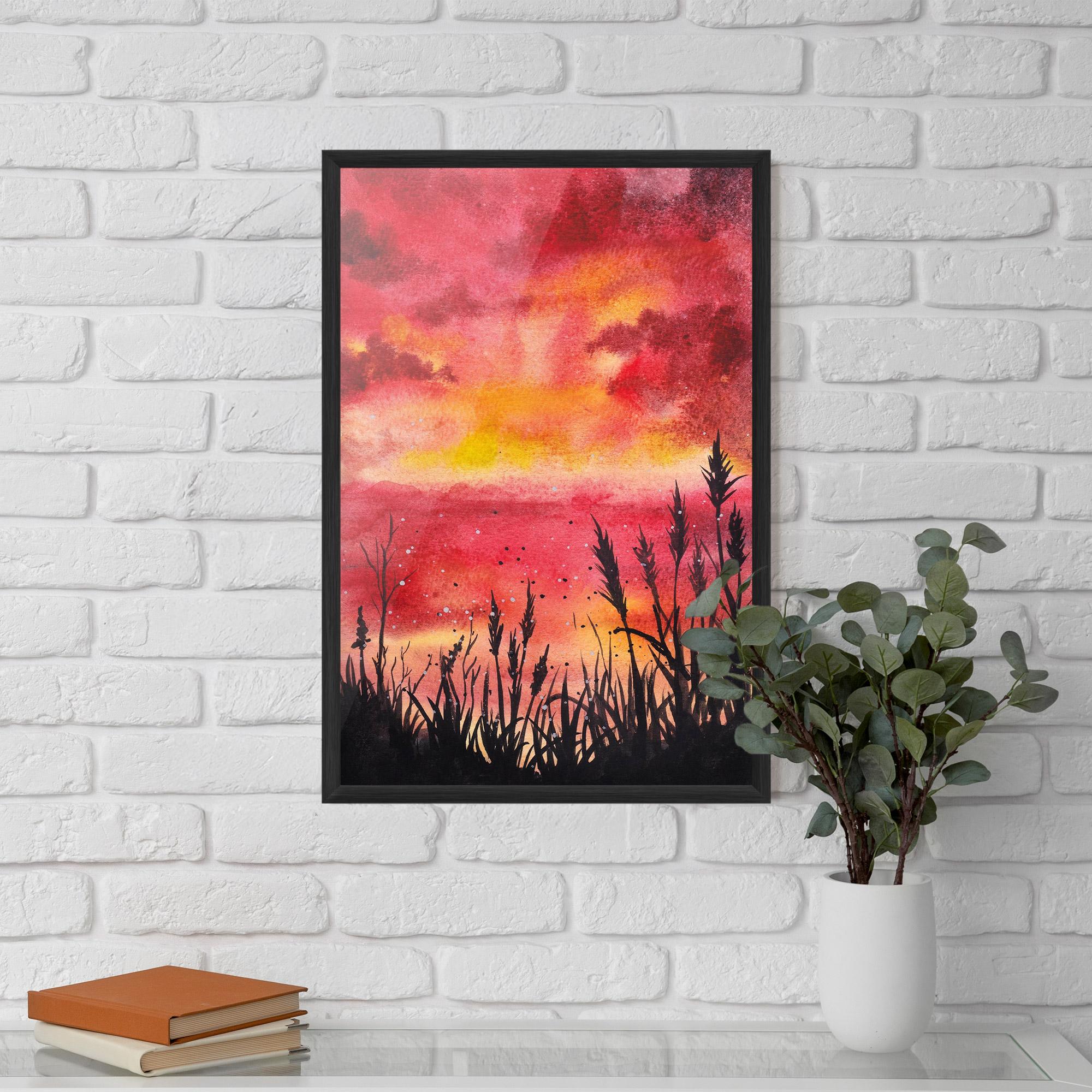 Poster Înrămat Watercolor Pink Sunset Painting mockup 5