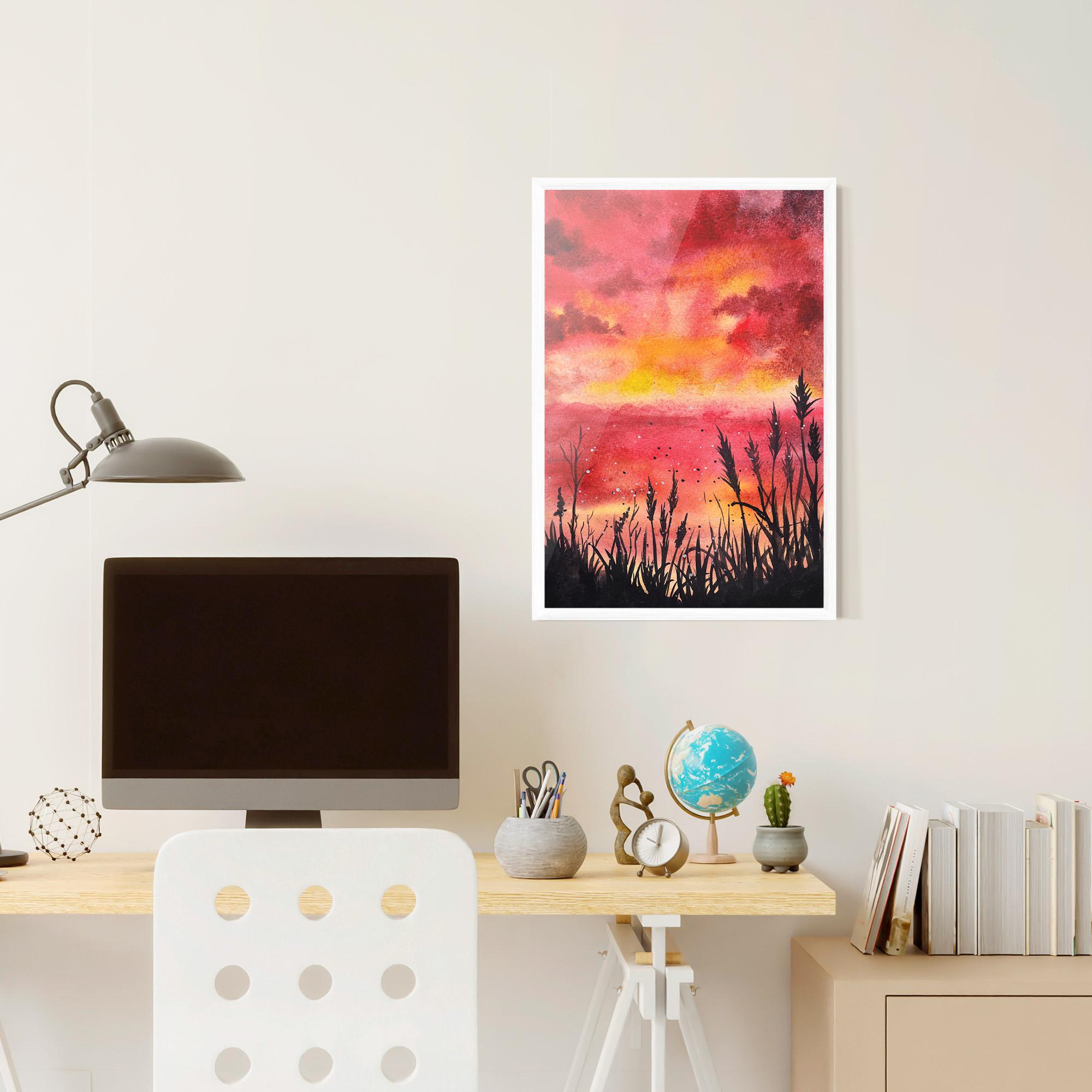 Poster Înrămat Watercolor Pink Sunset Painting mockup 6