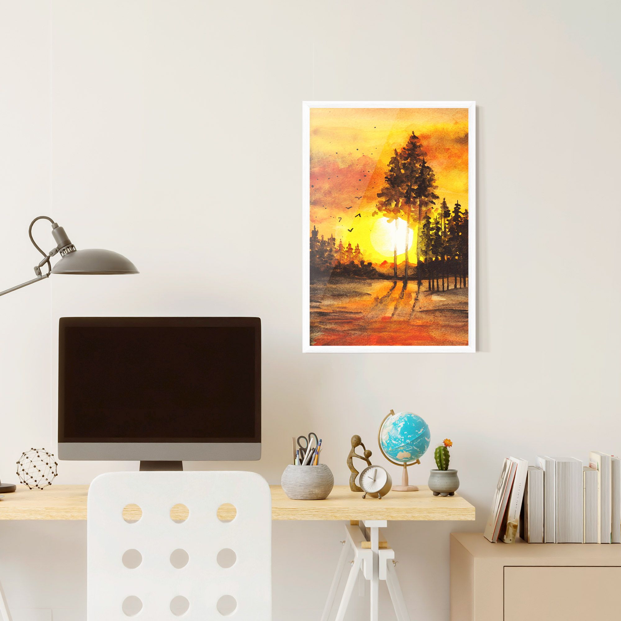 Watercolor Sunset Painting mockup 6