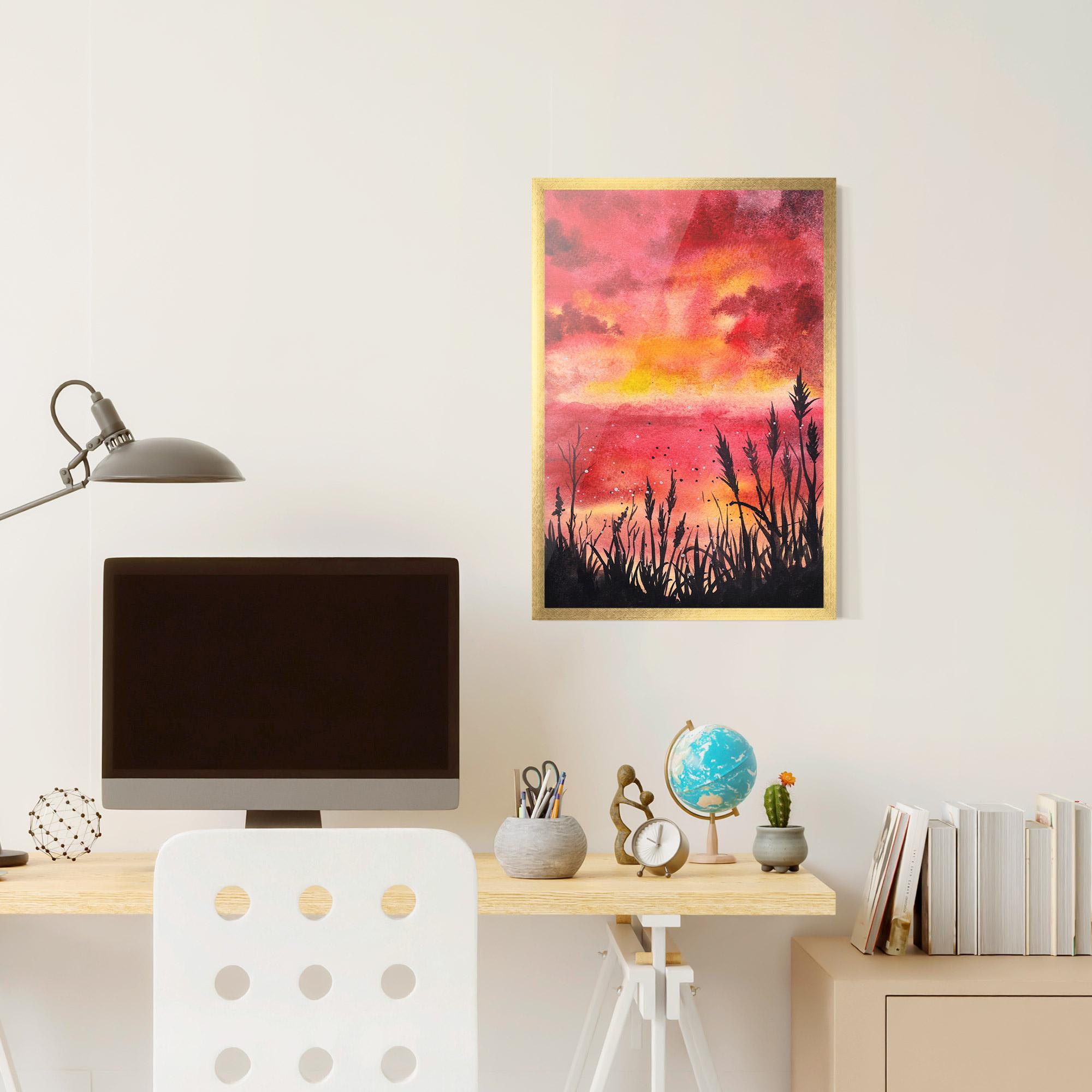 Poster Înrămat Watercolor Pink Sunset Painting mockup 6