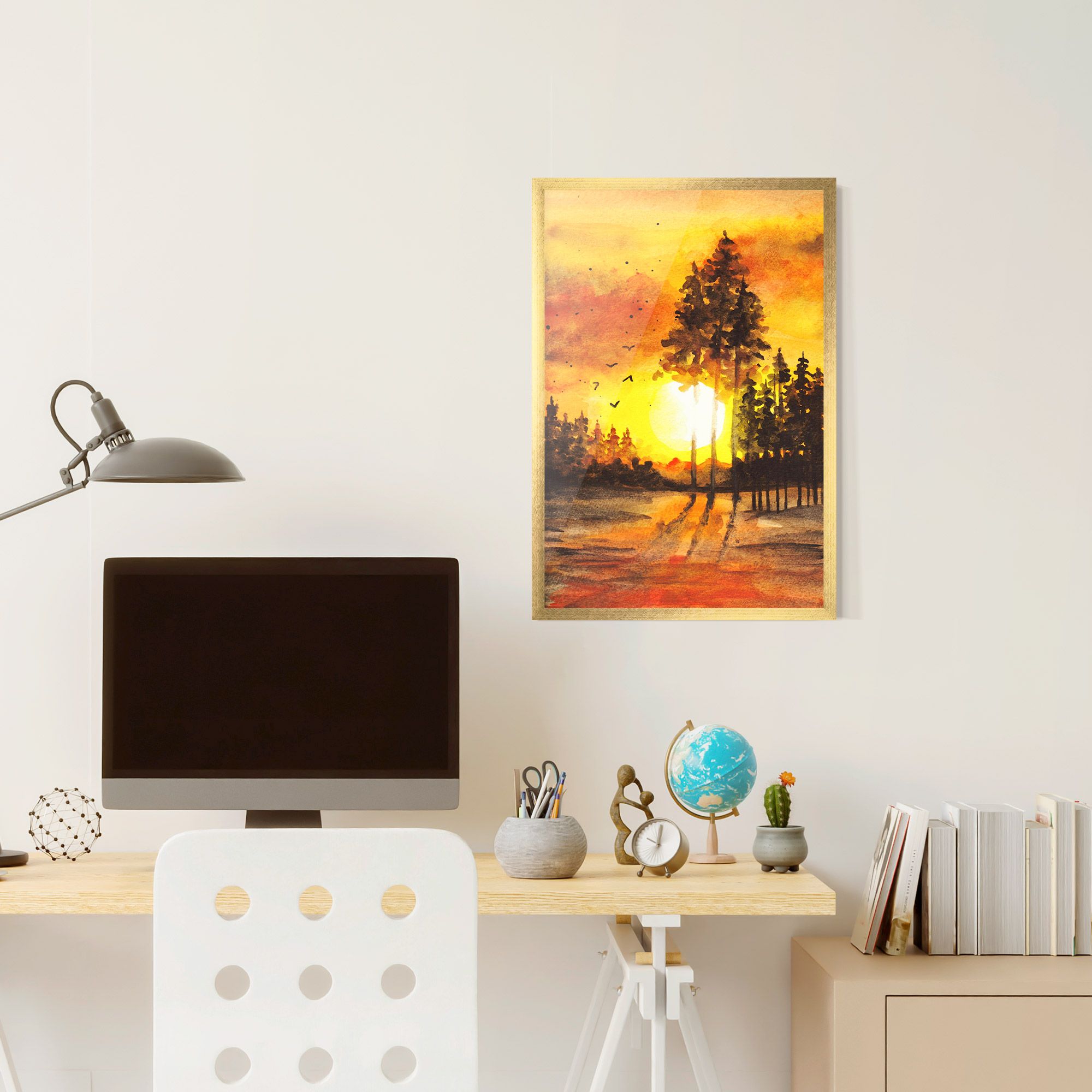 Watercolor Sunset Painting mockup 6