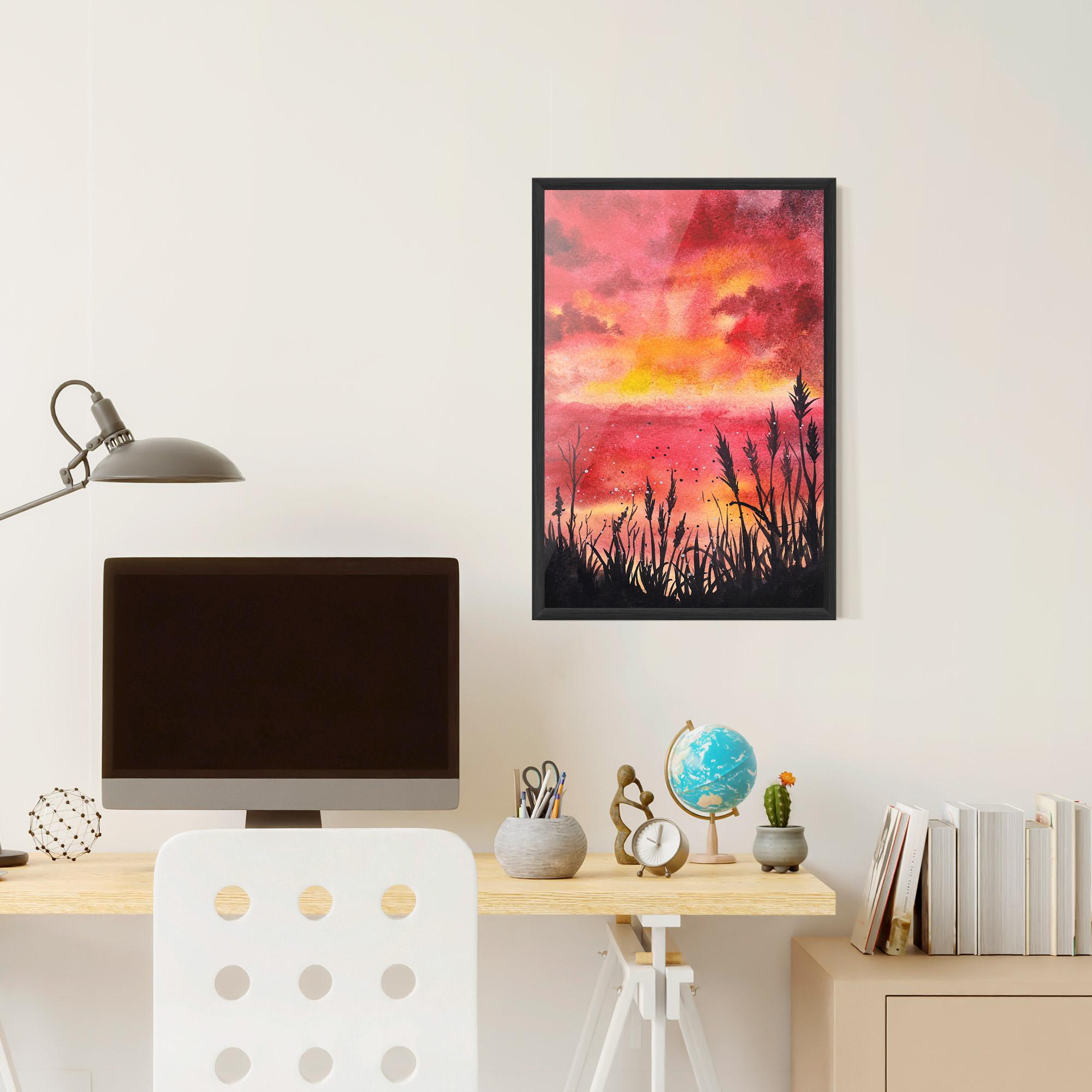 Poster Înrămat Watercolor Pink Sunset Painting mockup 6