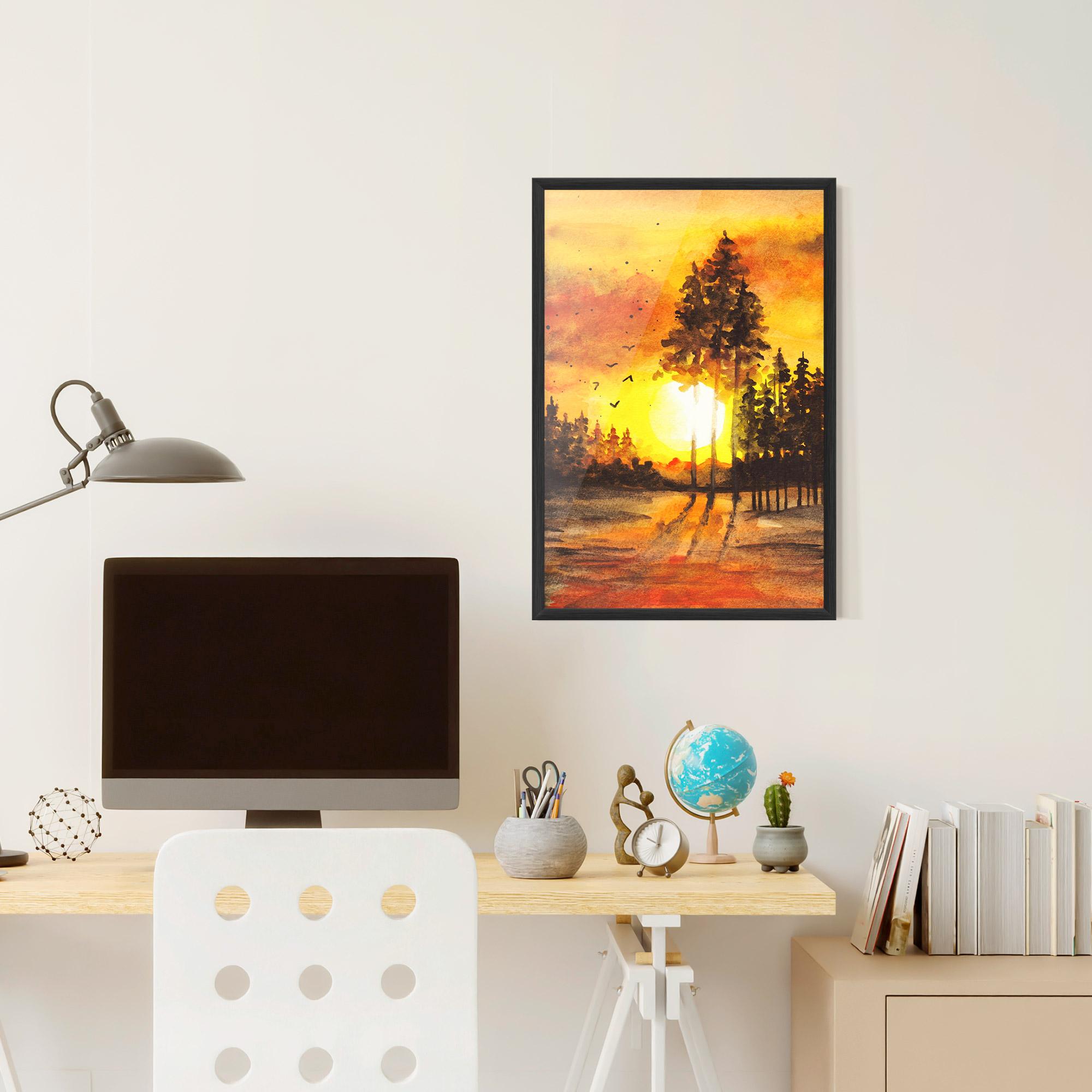 Poster Înrămat Watercolor Sunset Painting mockup 6