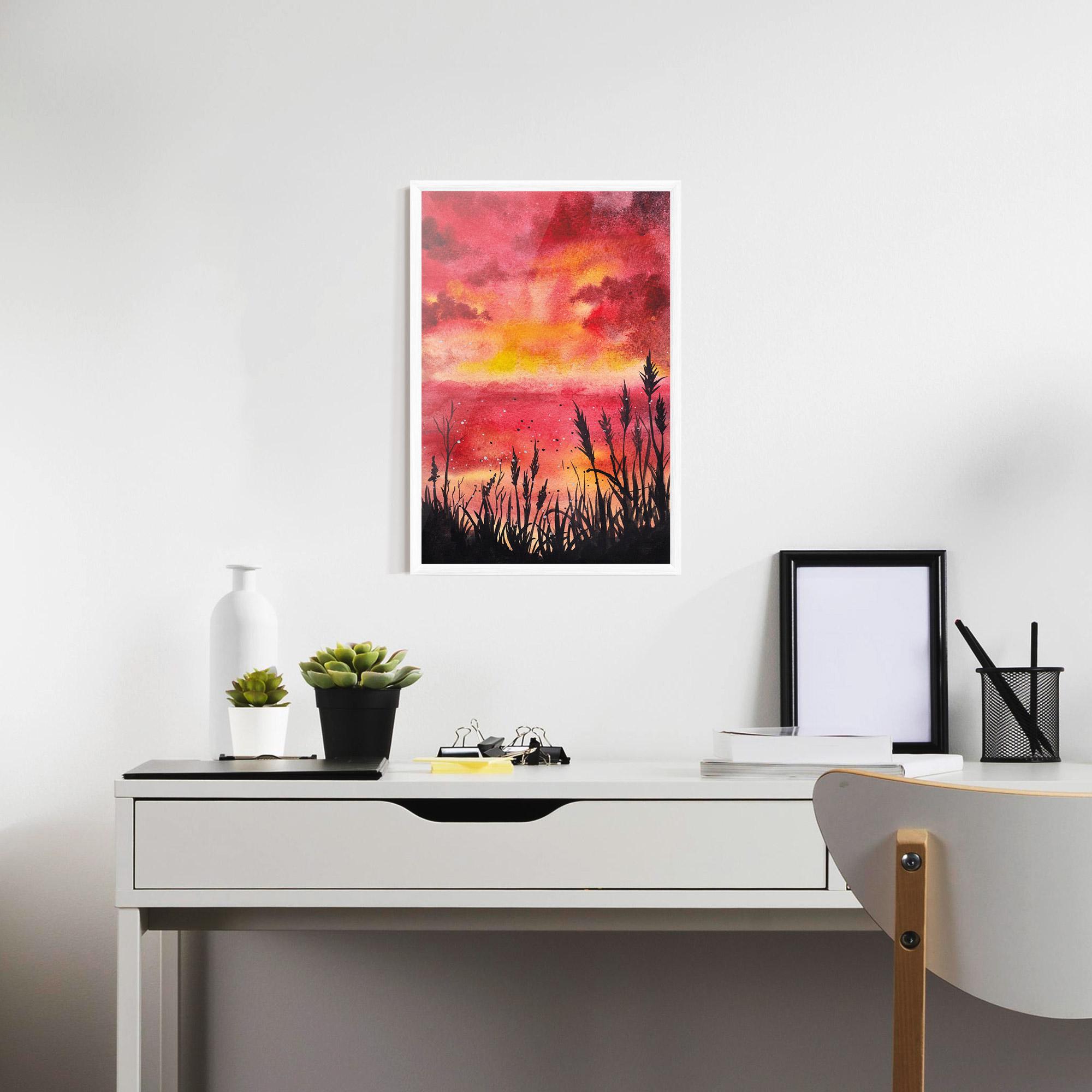 Poster Înrămat Watercolor Pink Sunset Painting mockup 7