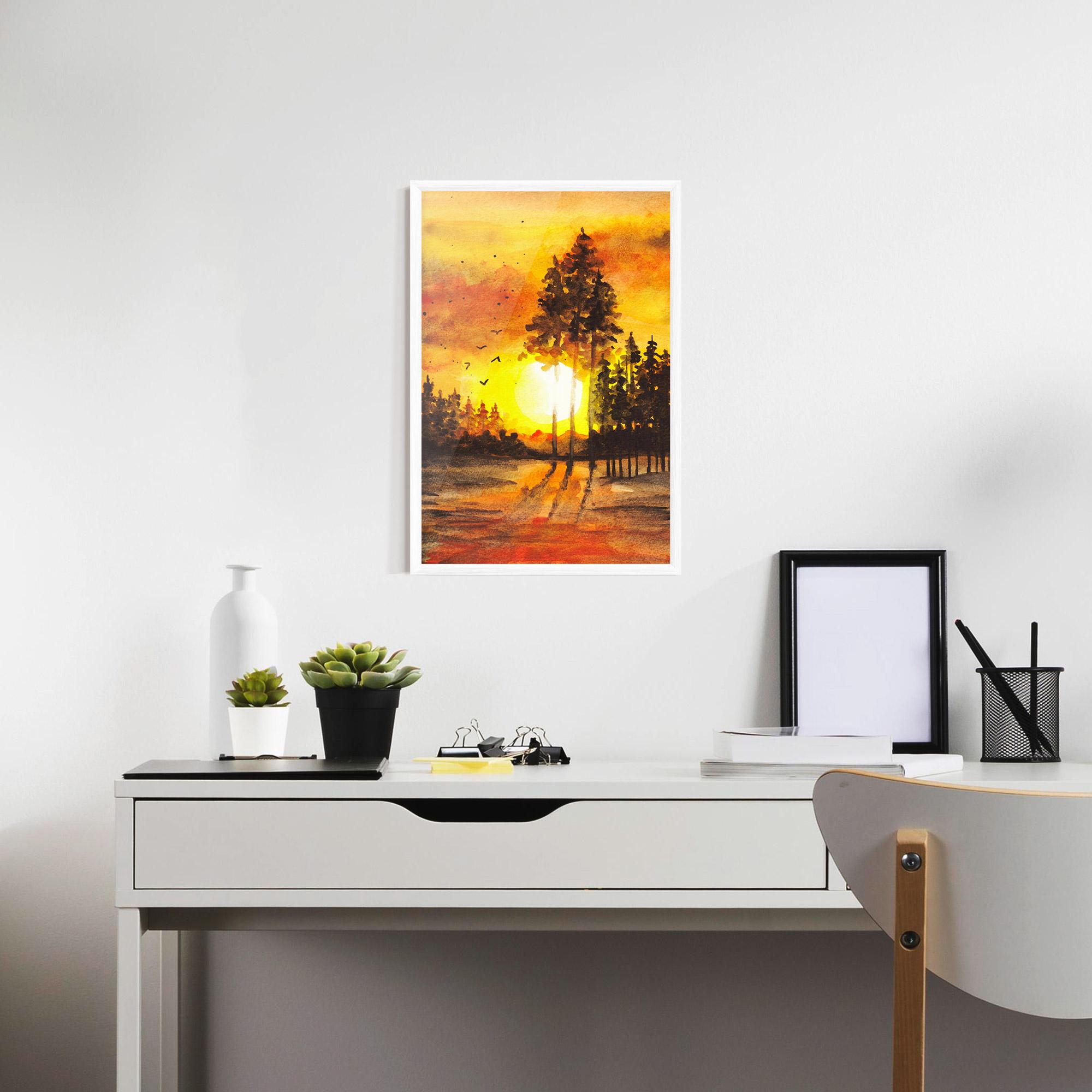 Poster Înrămat Watercolor Sunset Painting mockup 7