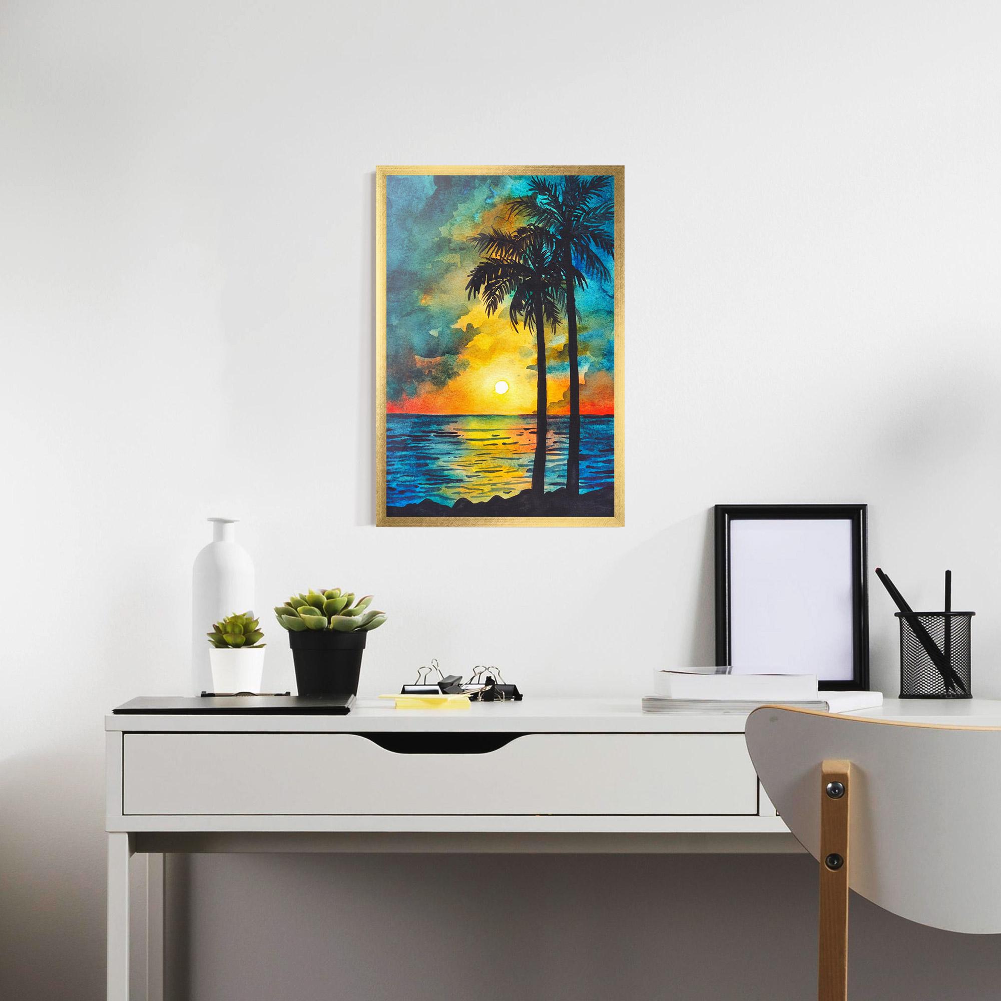 Poster Înrămat Sunset Landscape Watercolor mockup 7