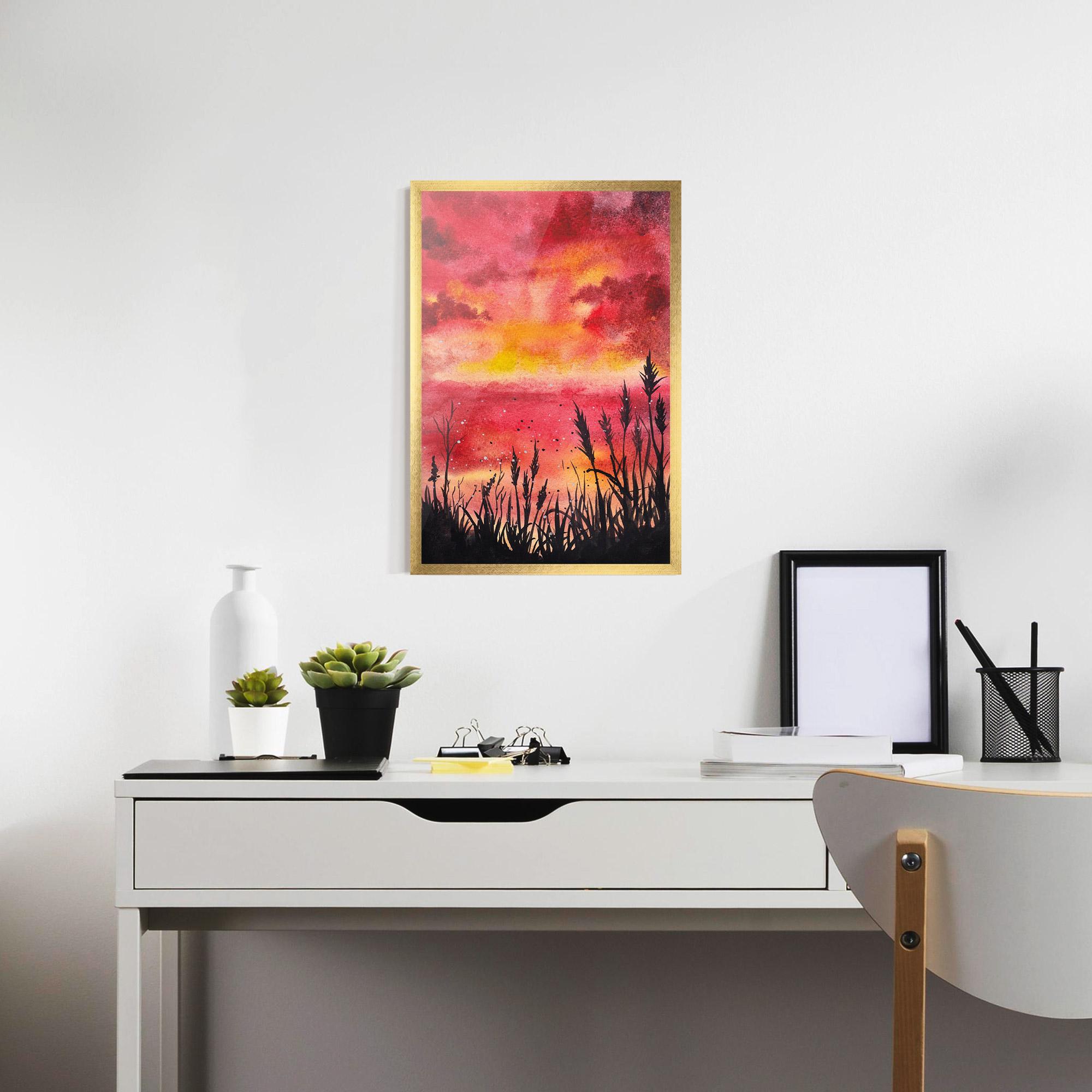 Poster Înrămat Watercolor Pink Sunset Painting mockup 7
