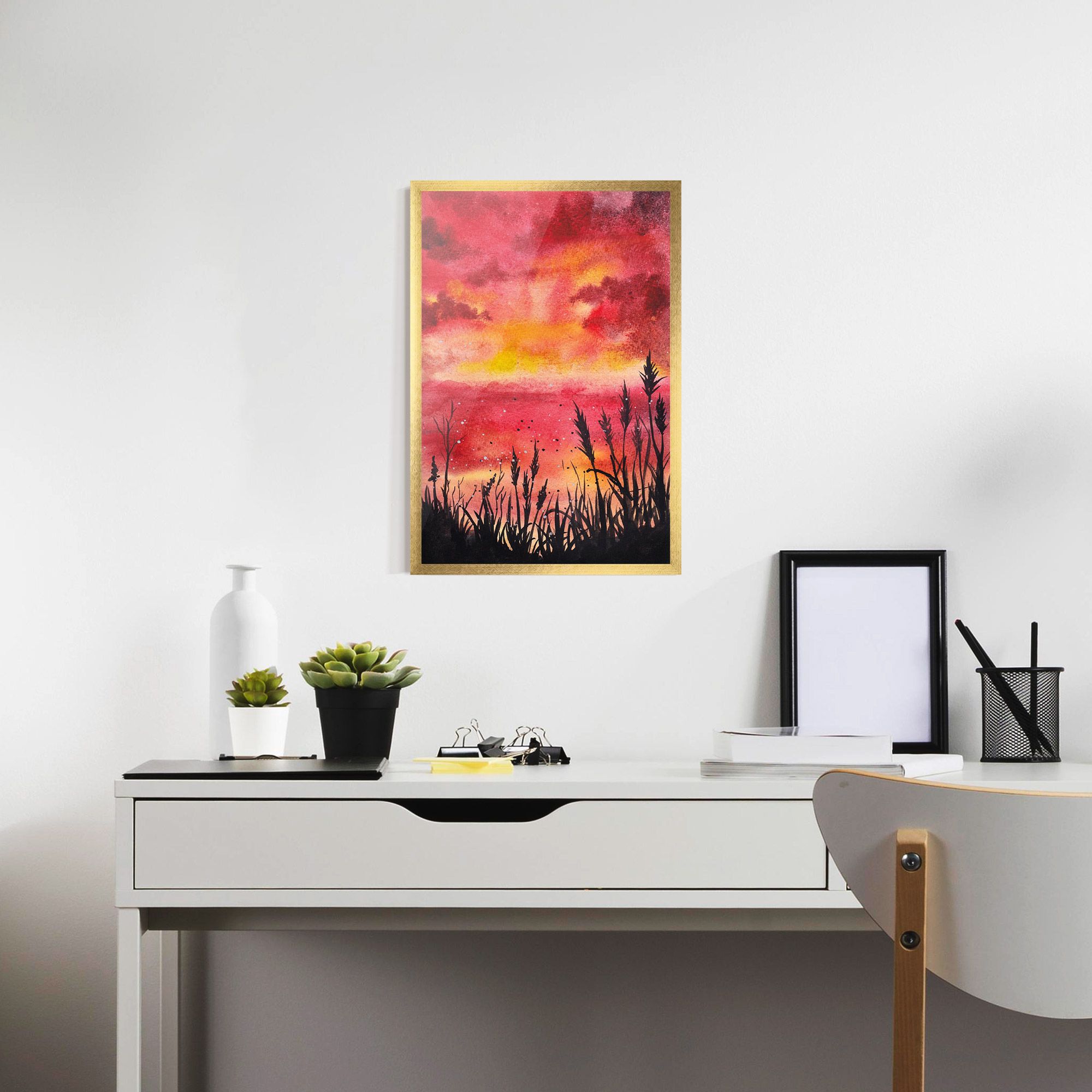Watercolor Pink Sunset Painting mockup 7