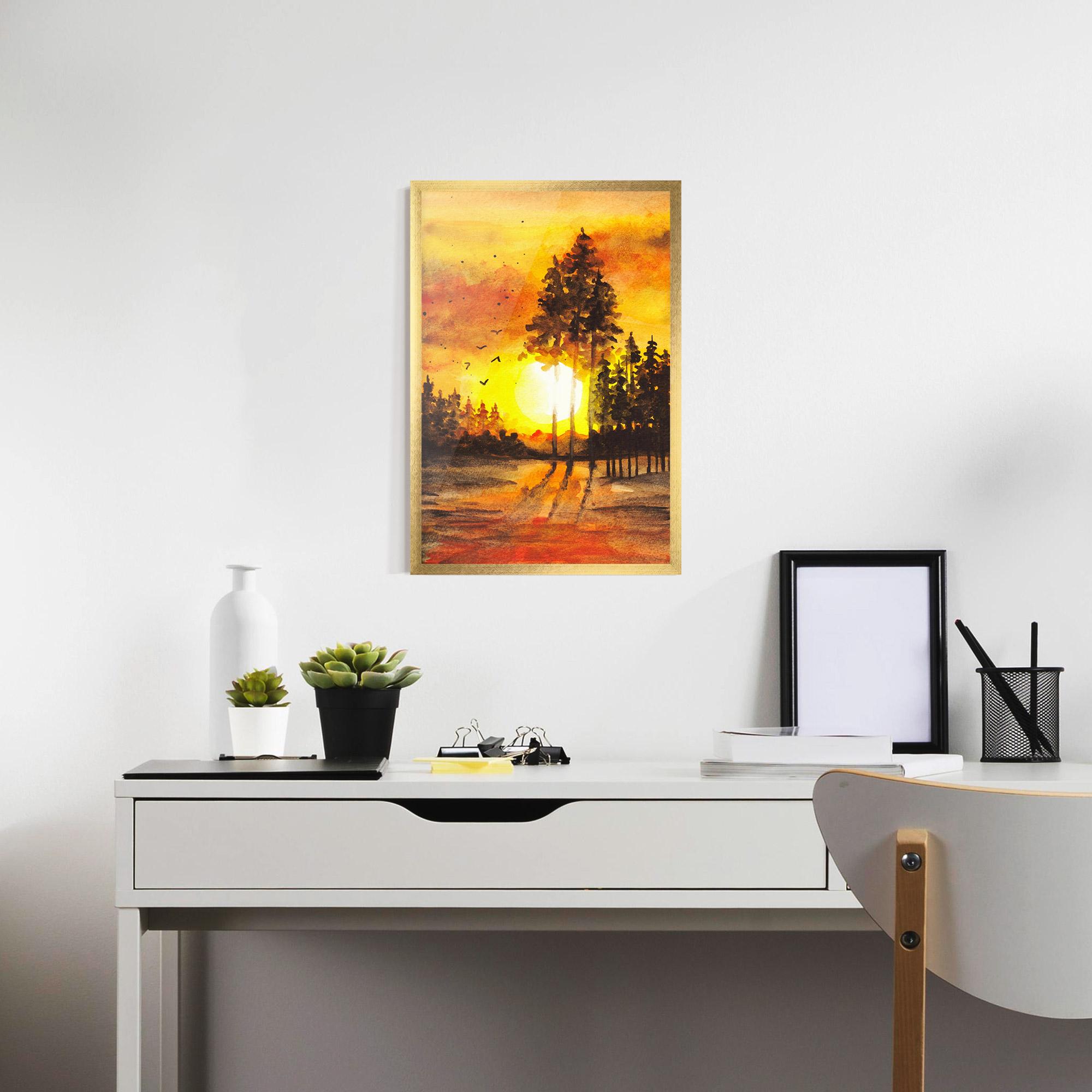 Poster Înrămat Watercolor Sunset Painting mockup 7
