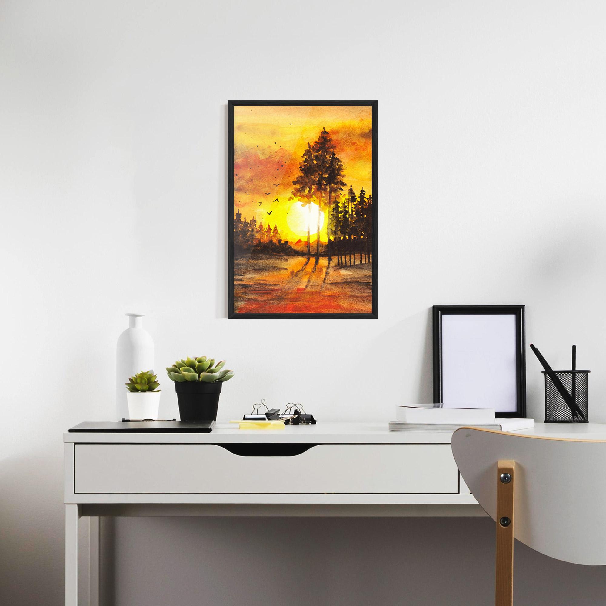 Poster Înrămat Watercolor Sunset Painting mockup 7