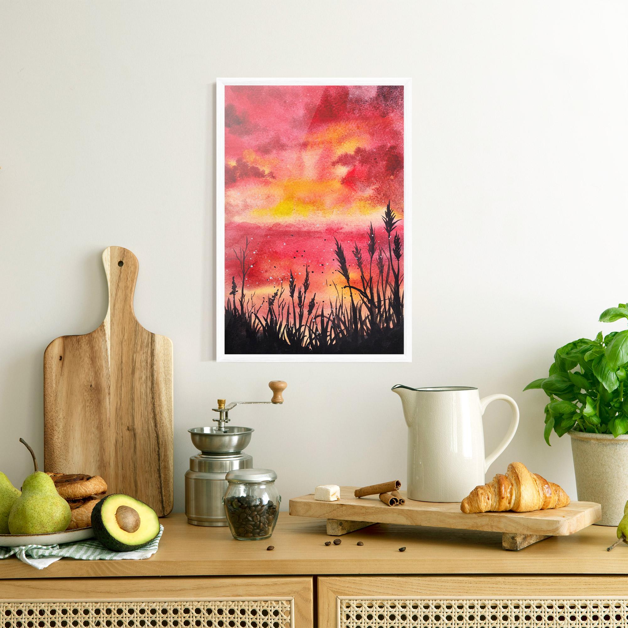 Poster Înrămat Watercolor Pink Sunset Painting mockup 8