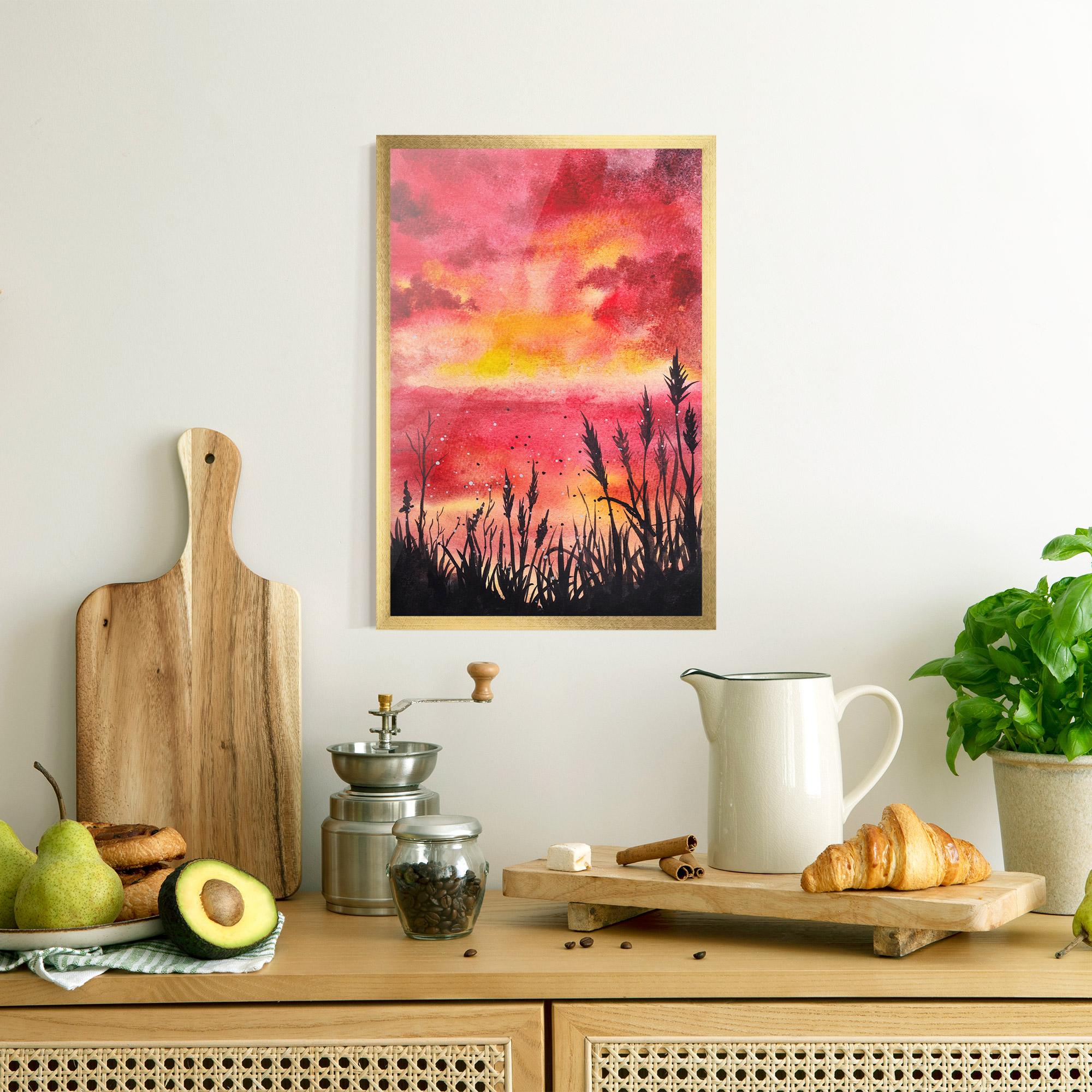 Poster Înrămat Watercolor Pink Sunset Painting mockup 8