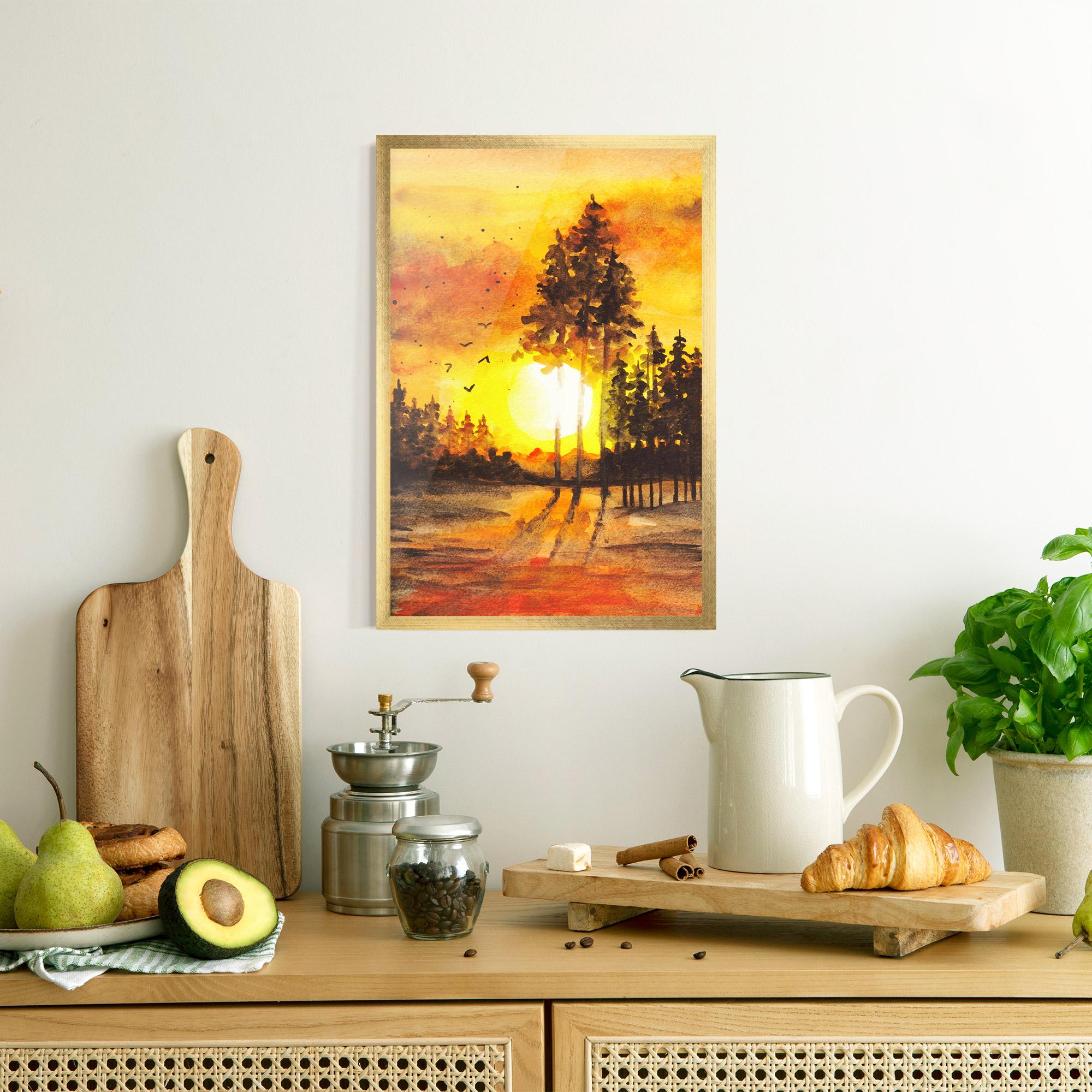 Poster Înrămat Watercolor Sunset Painting mockup 8