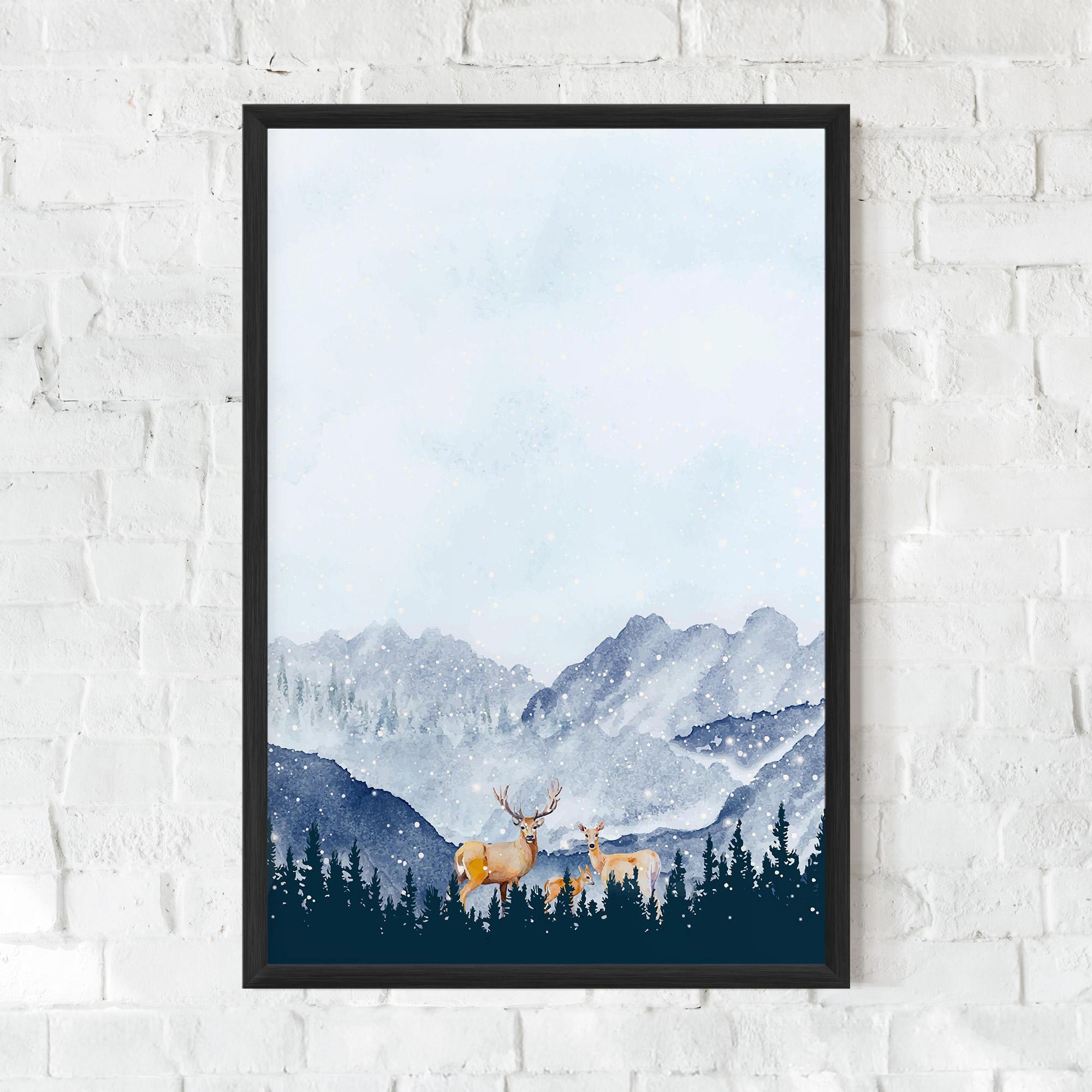 Poster Înrămat Winter Deers mockup 0