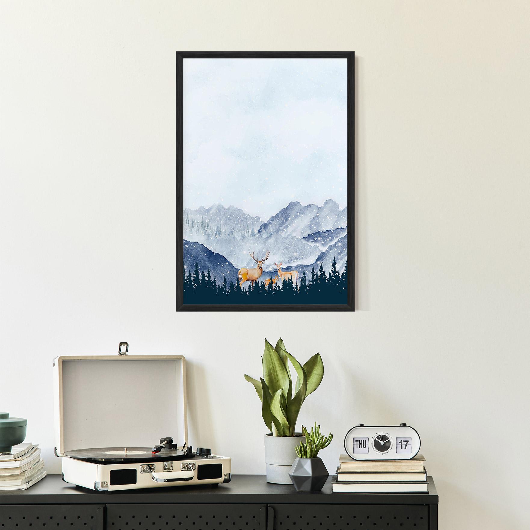 Poster Înrămat Winter Deers mockup 2