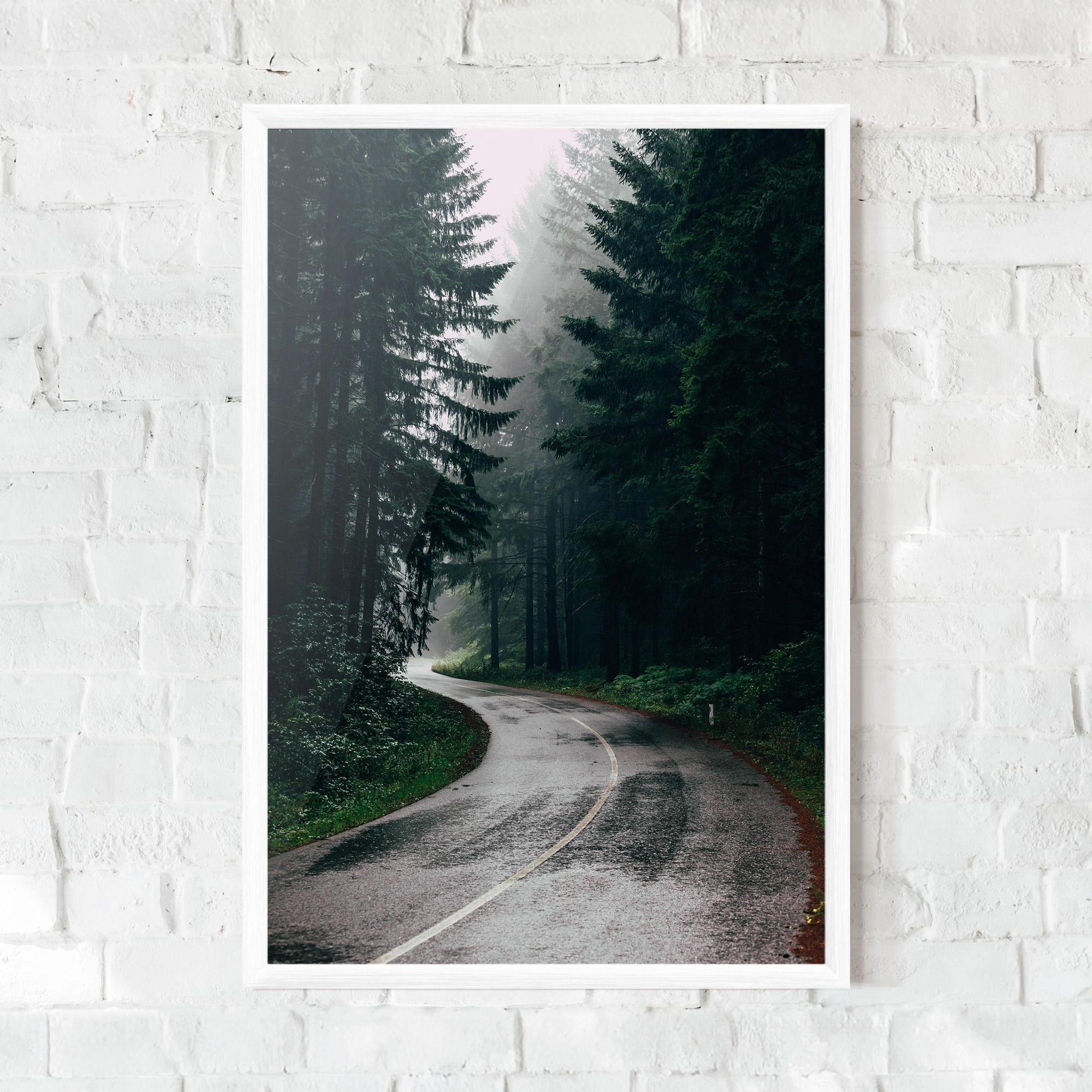 Poster Înrămat Rainy Road Forest mockup 0