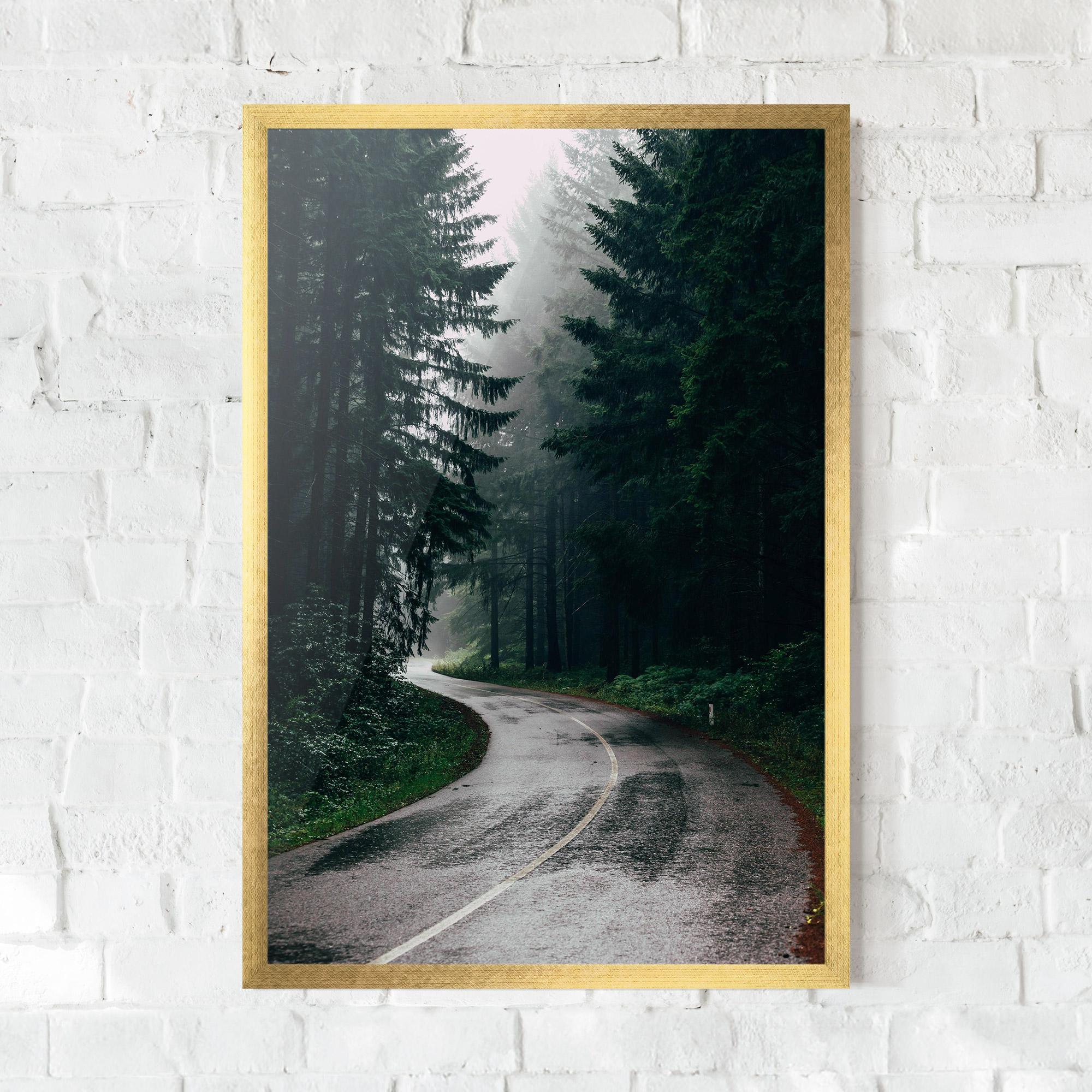 Poster Înrămat Rainy Road Forest mockup 0