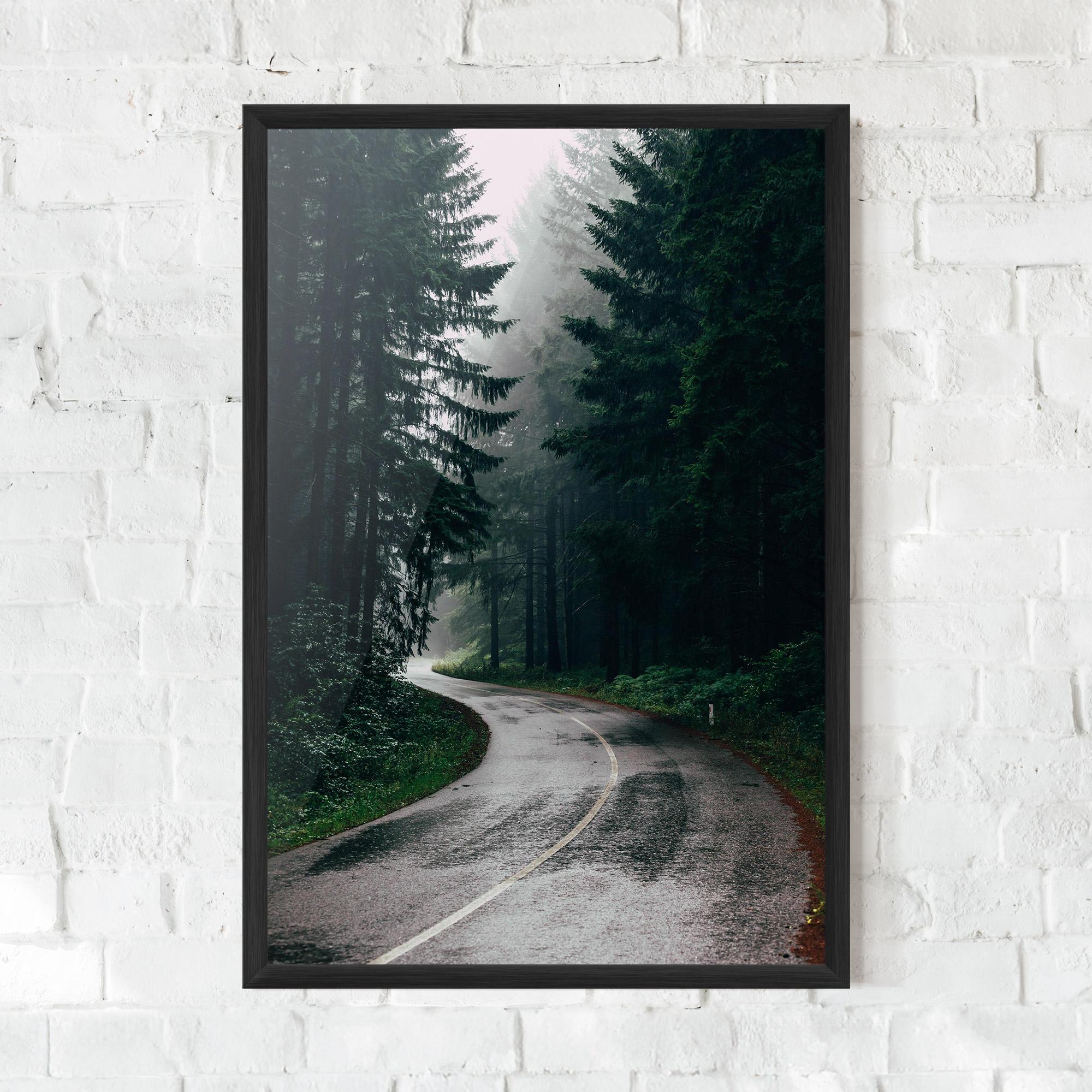 Poster Înrămat Rainy Road Forest mockup 0