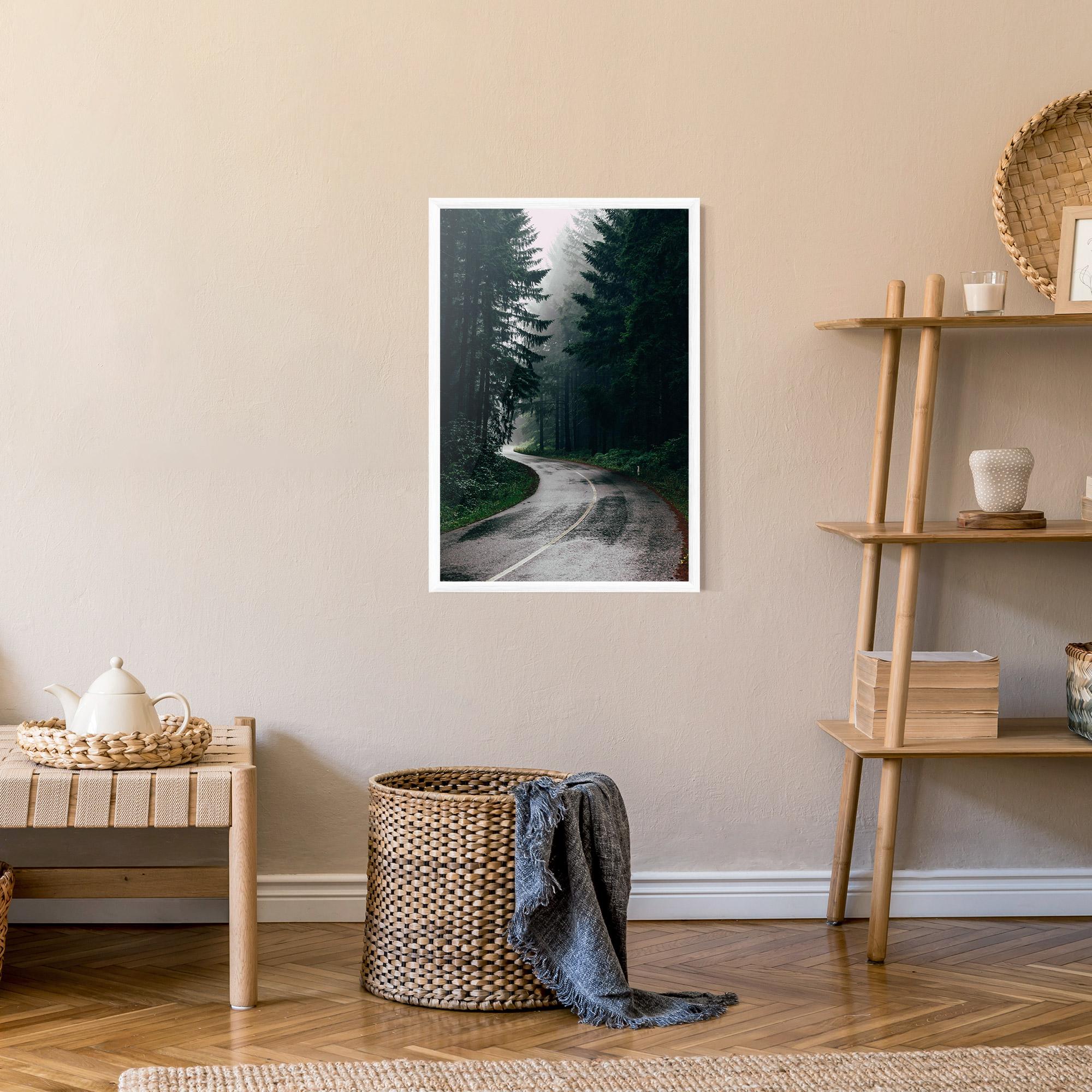 Poster Înrămat Rainy Road Forest mockup 9