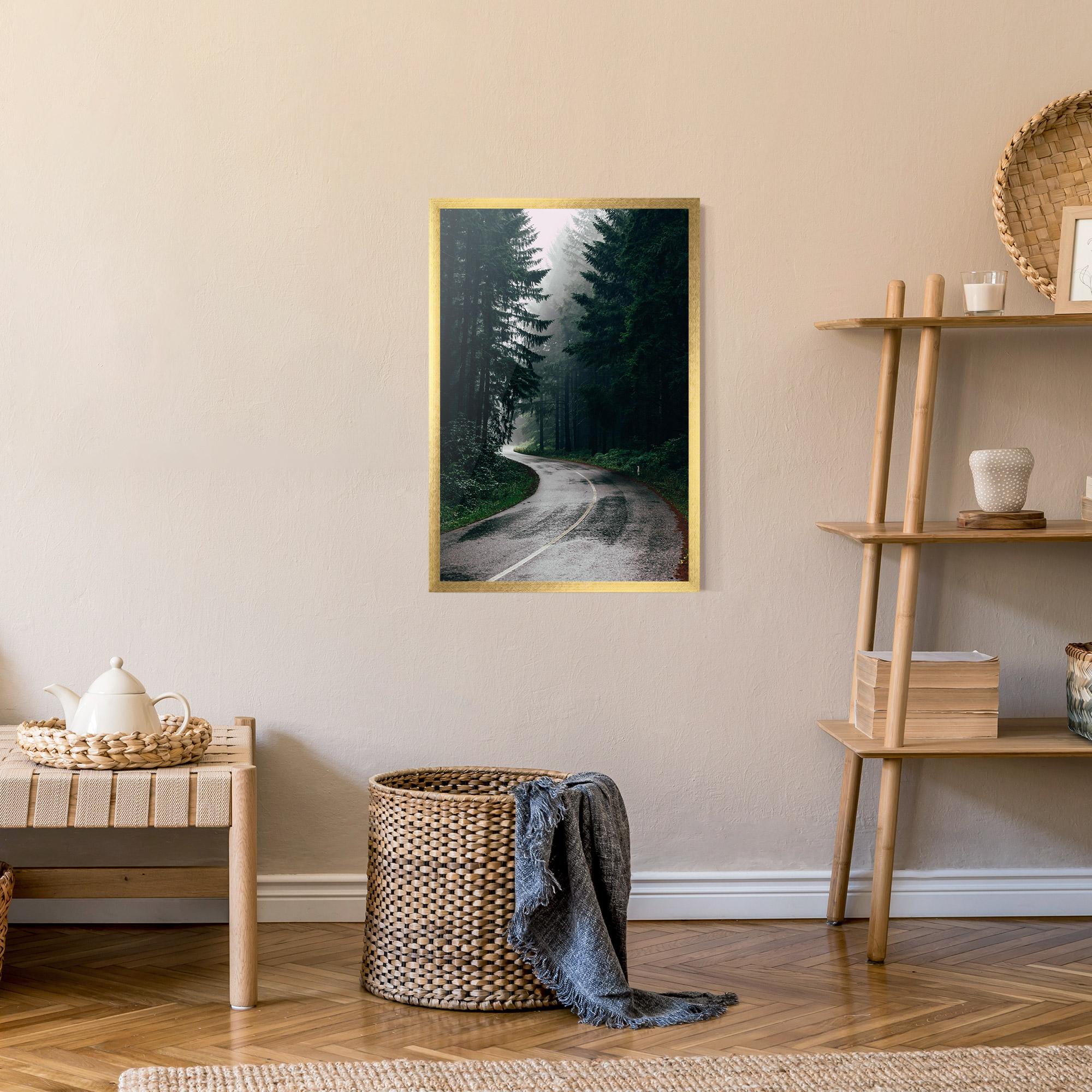 Poster Înrămat Rainy Road Forest mockup 9