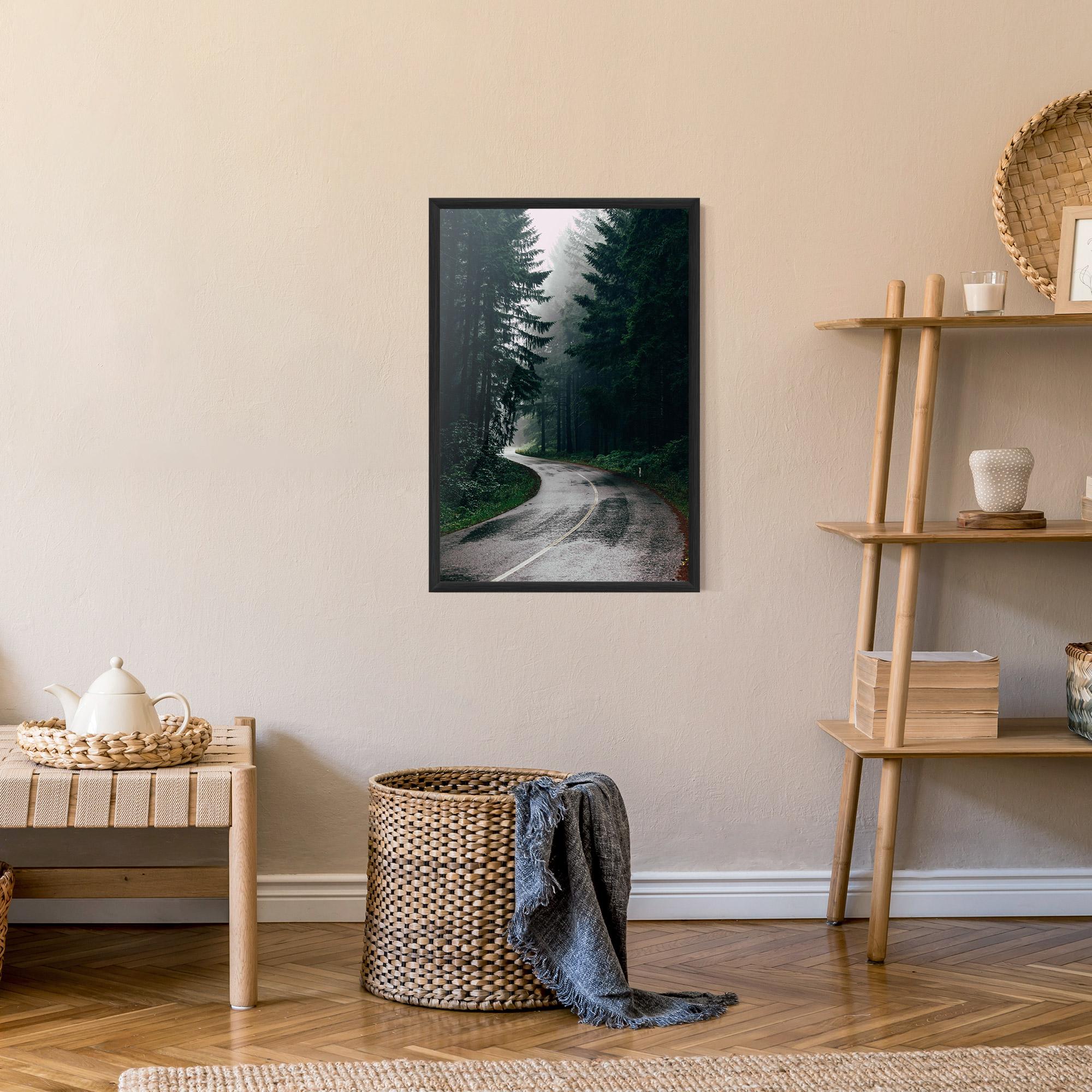 Poster Înrămat Rainy Road Forest mockup 9