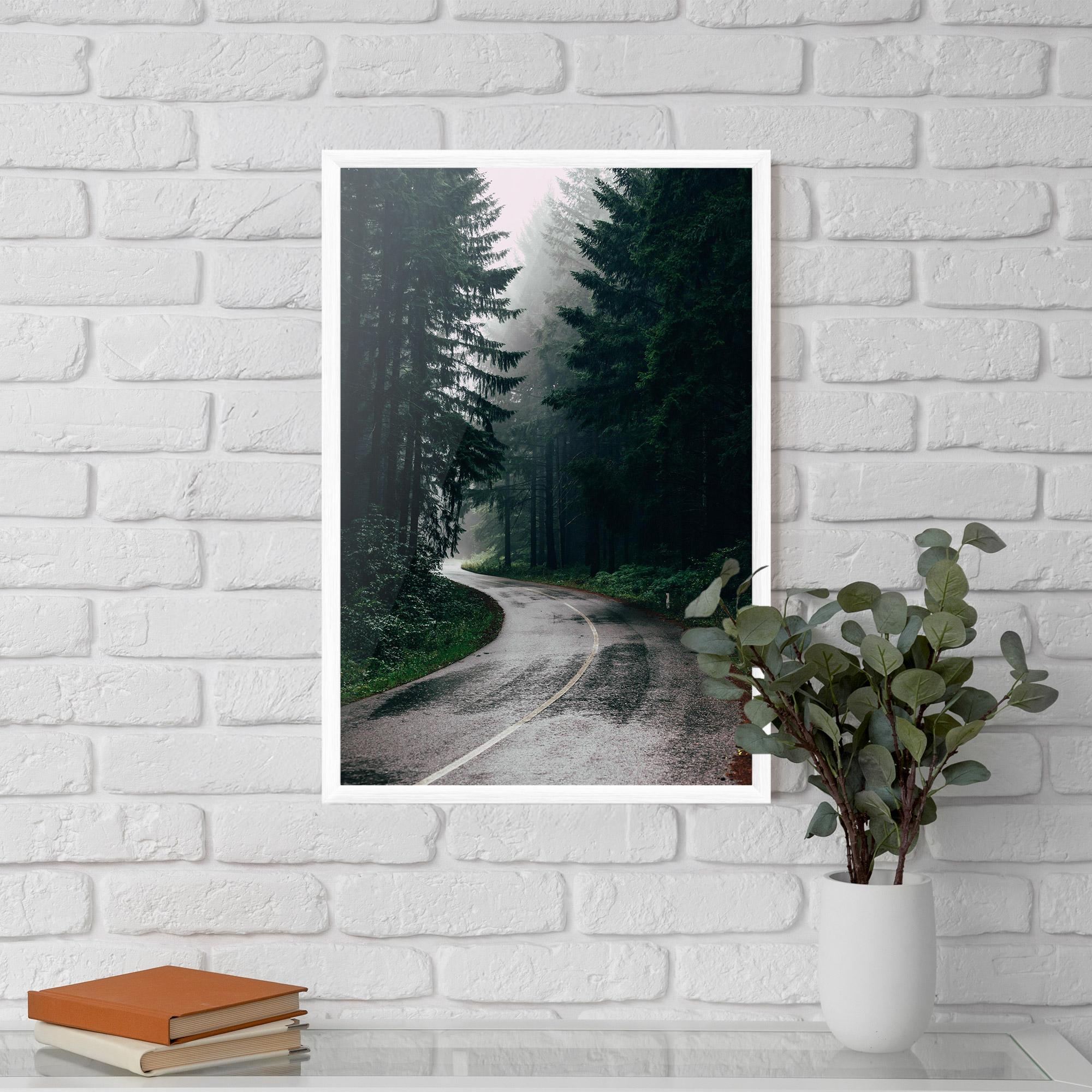 Poster Înrămat Rainy Road Forest mockup 5