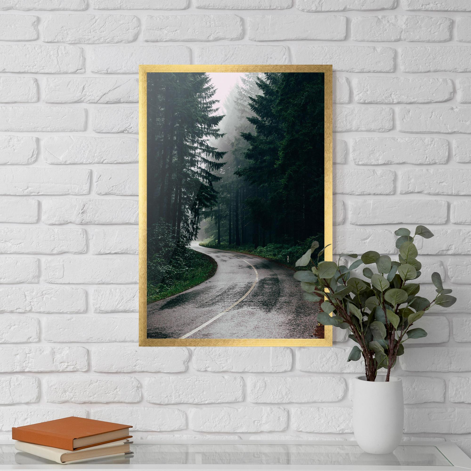 Poster Înrămat Rainy Road Forest mockup 5
