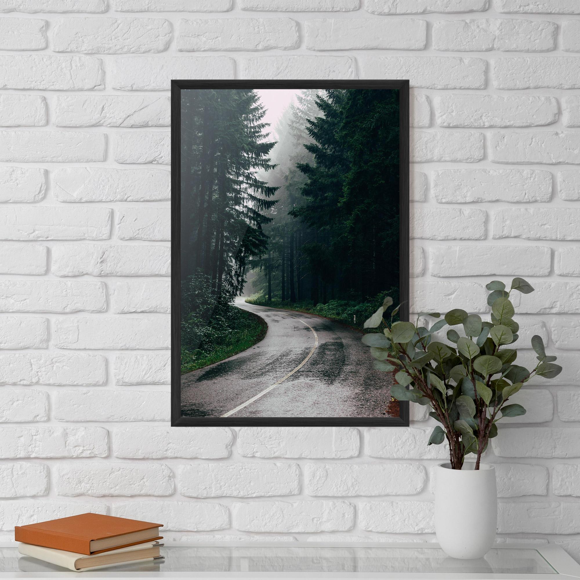 Poster Înrămat Rainy Road Forest mockup 5
