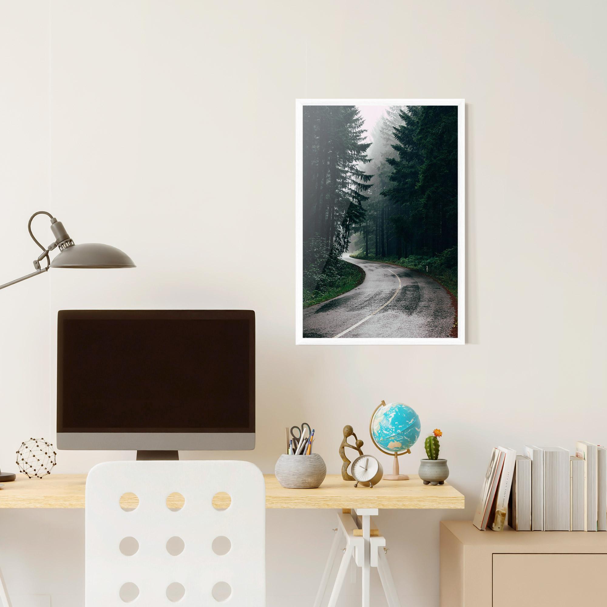 Poster Înrămat Rainy Road Forest mockup 6