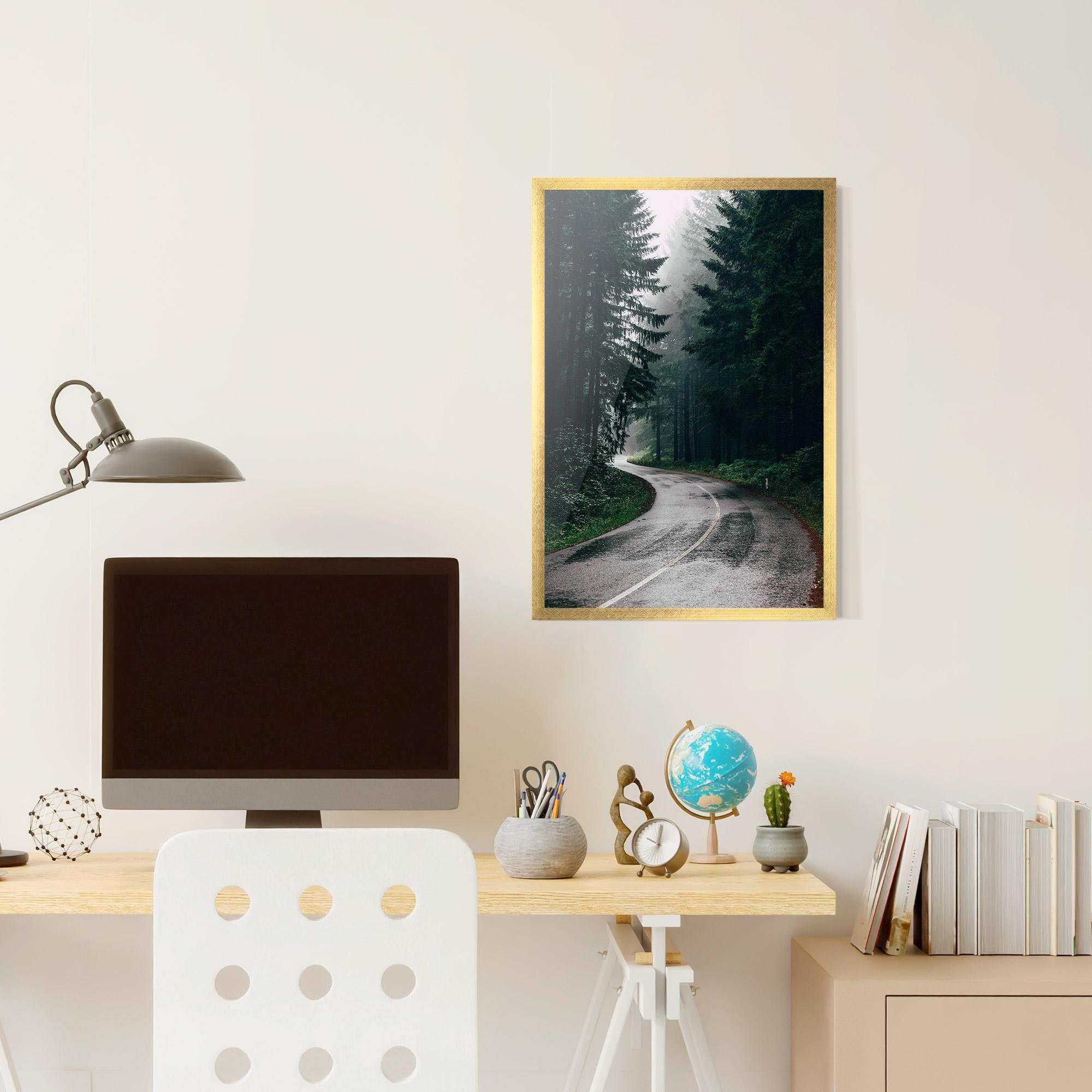 Poster Înrămat Rainy Road Forest mockup 6