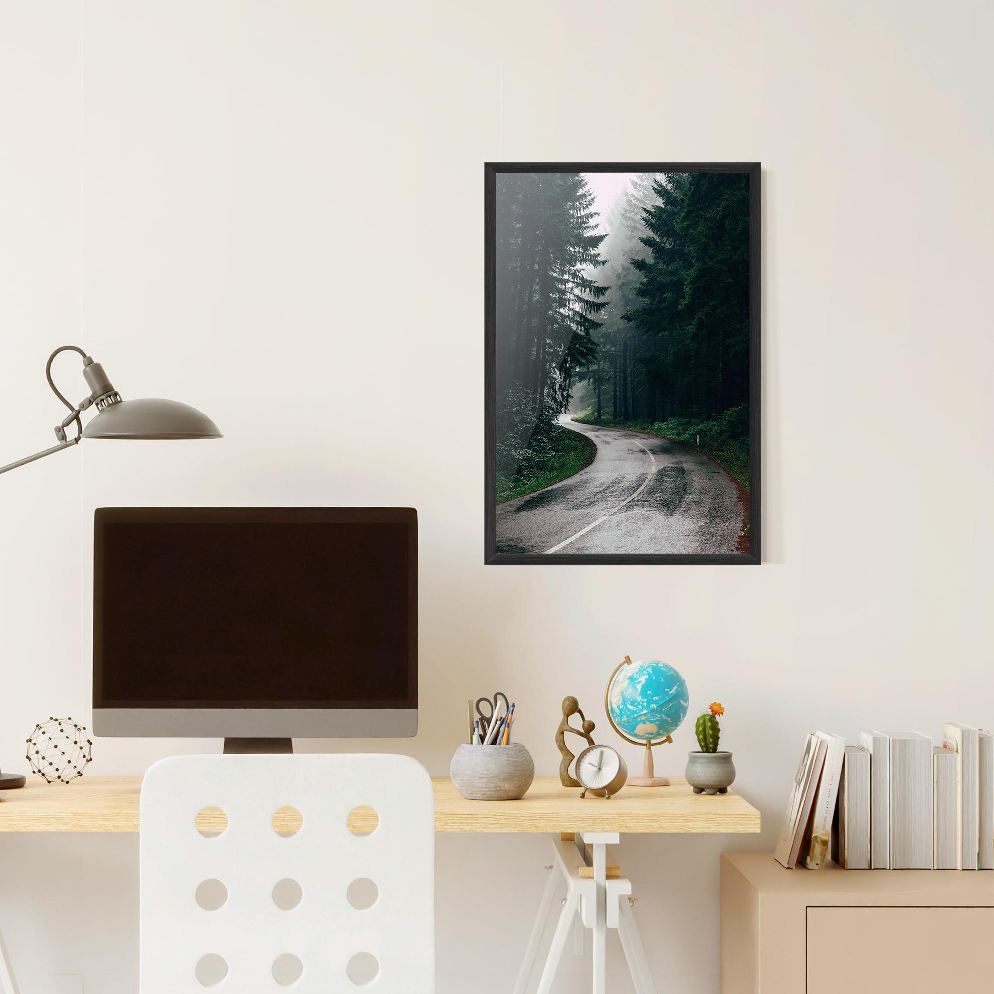 Poster Înrămat Rainy Road Forest mockup 6