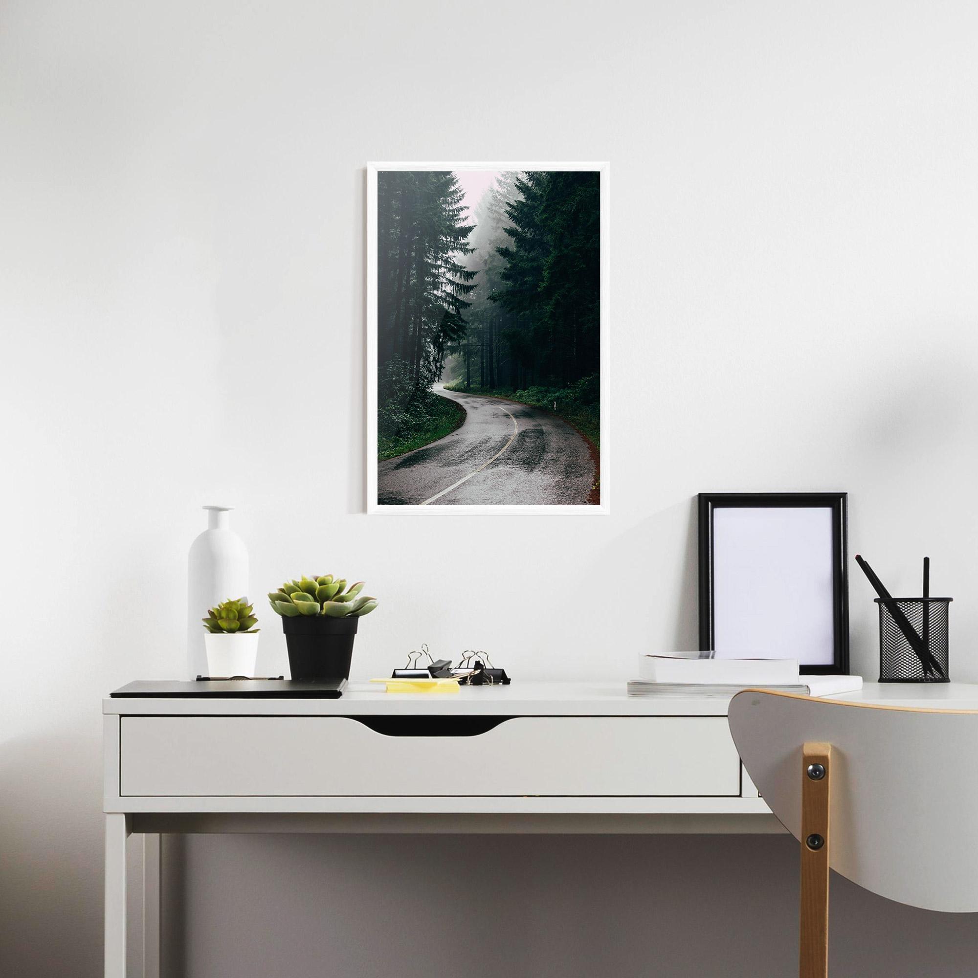 Poster Înrămat Rainy Road Forest mockup 7