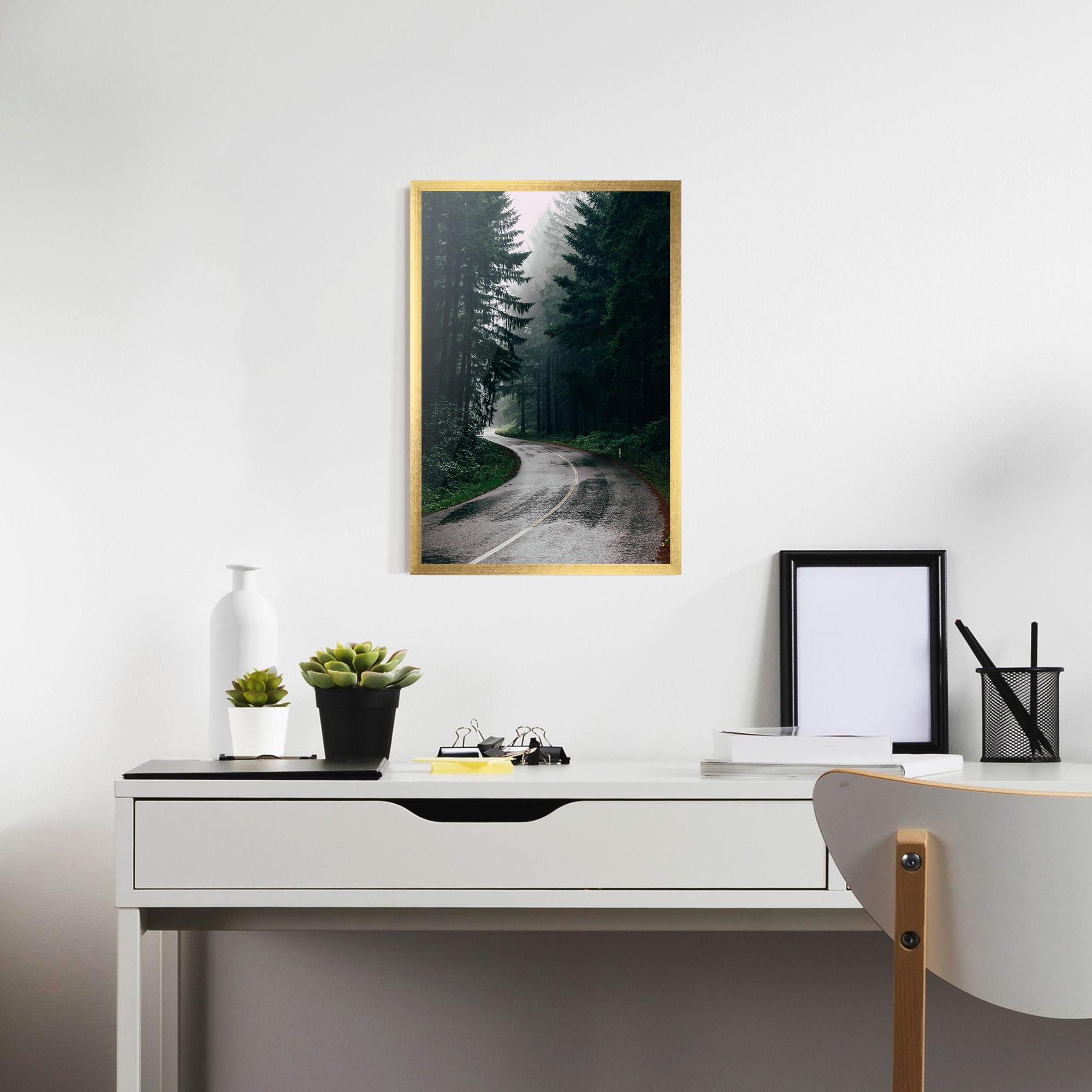 Poster Înrămat Rainy Road Forest mockup 7