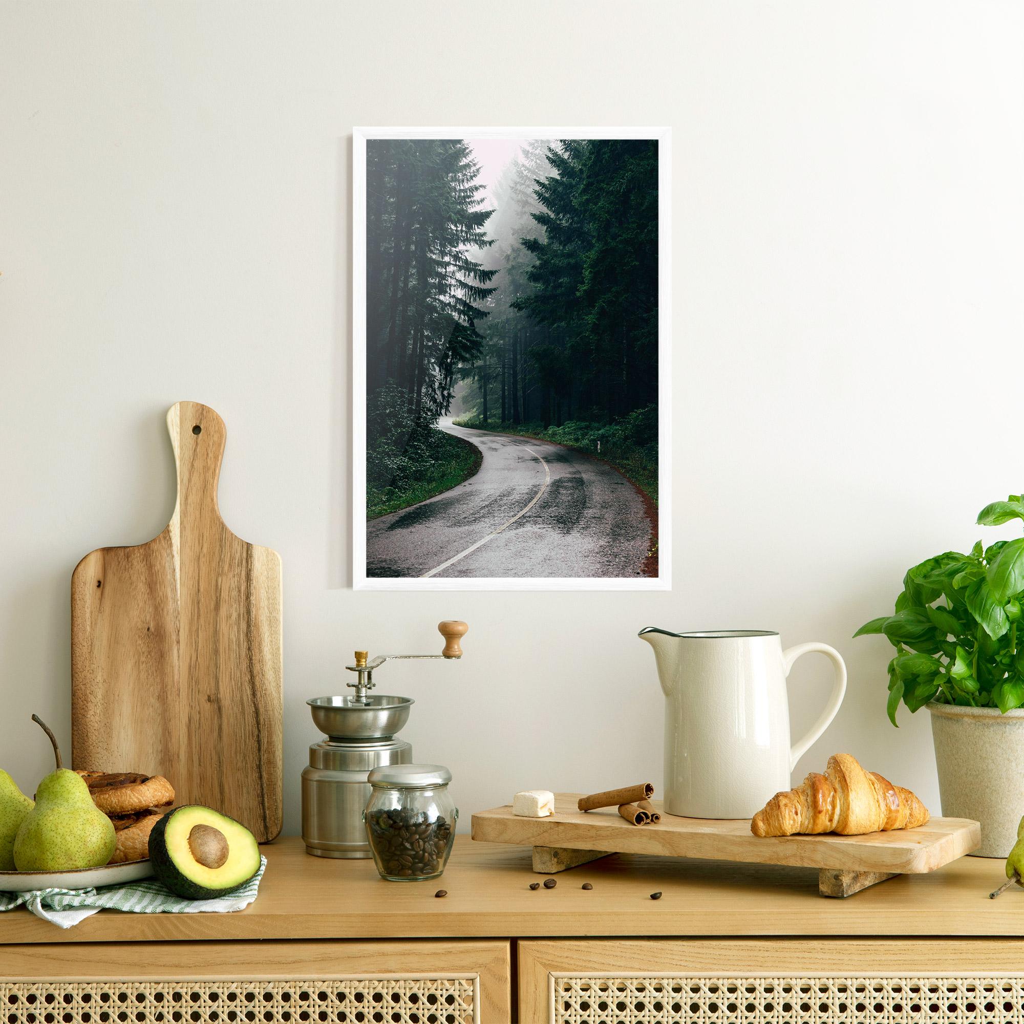 Poster Înrămat Rainy Road Forest mockup 8