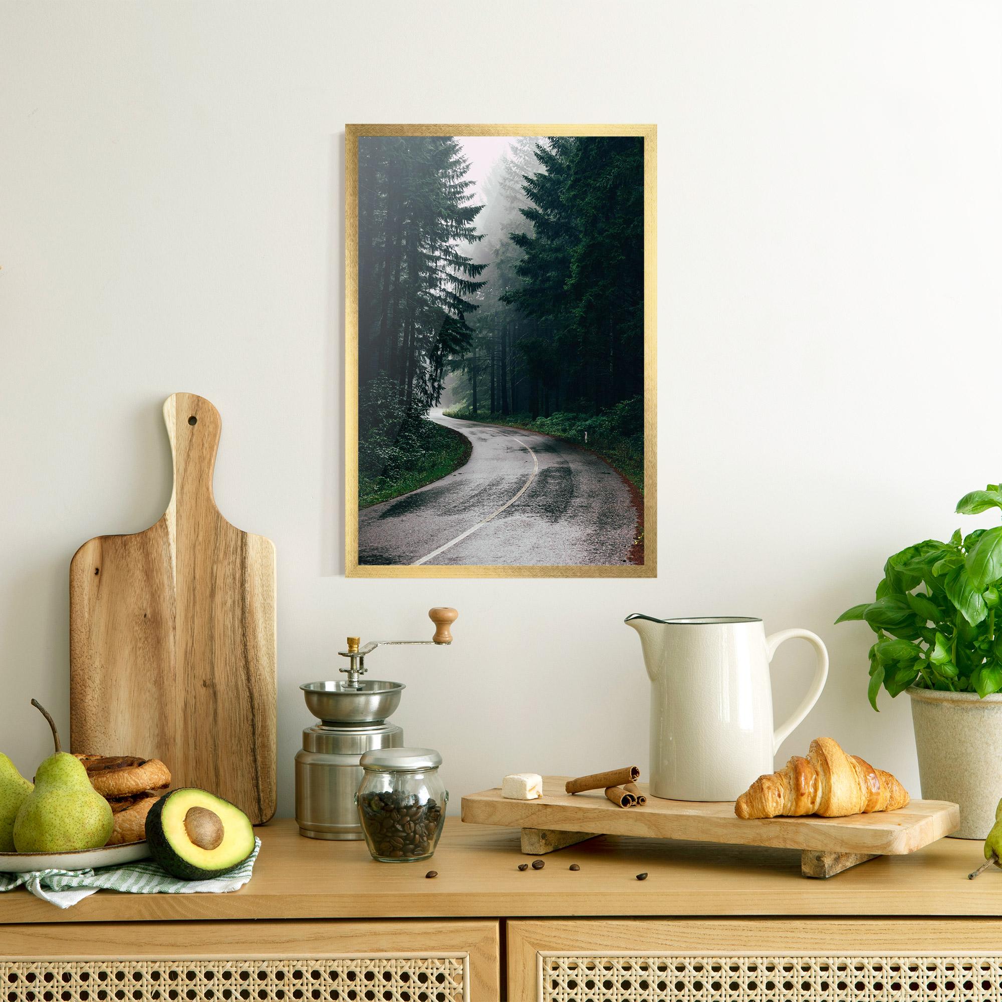 Poster Înrămat Rainy Road Forest mockup 8