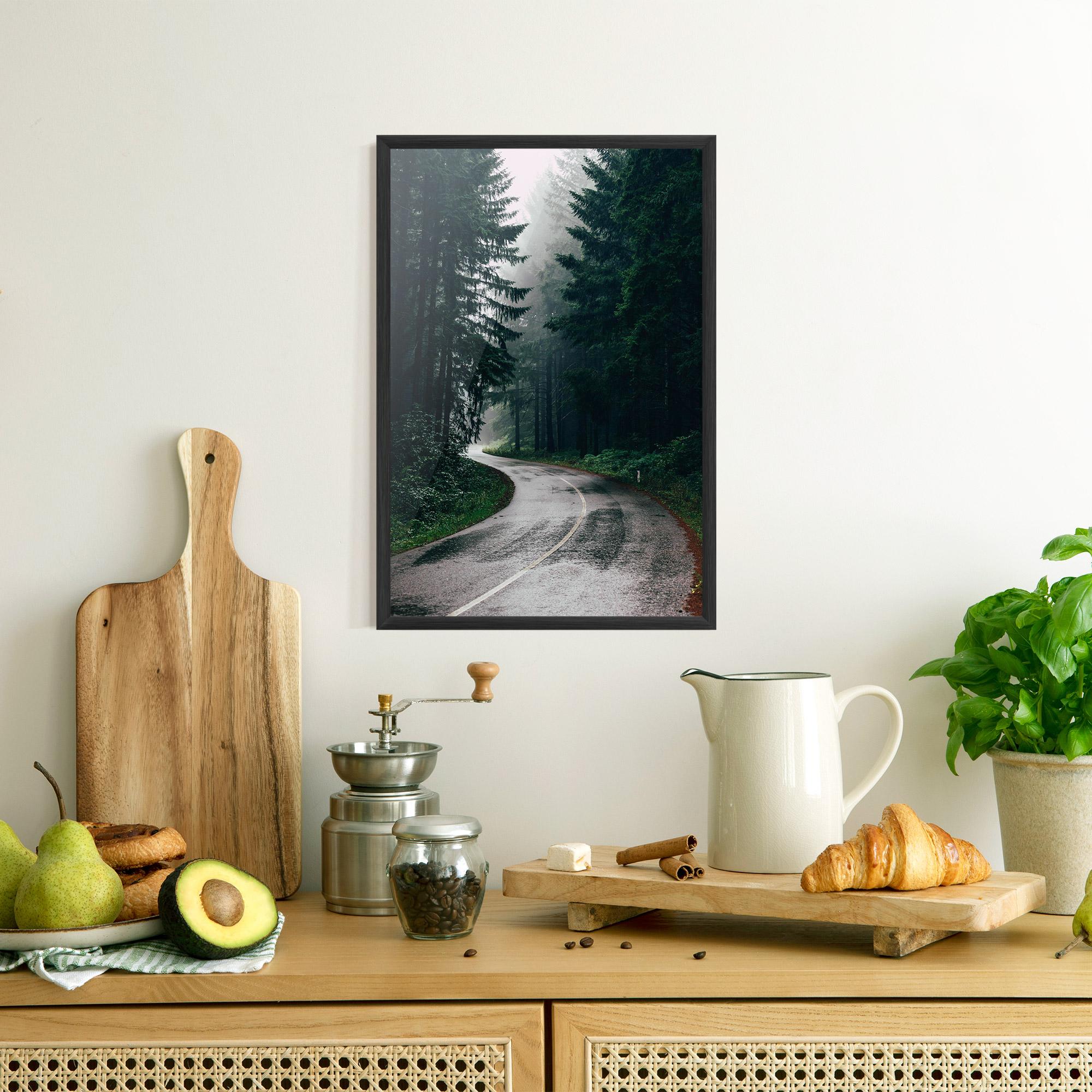 Poster Înrămat Rainy Road Forest mockup 8