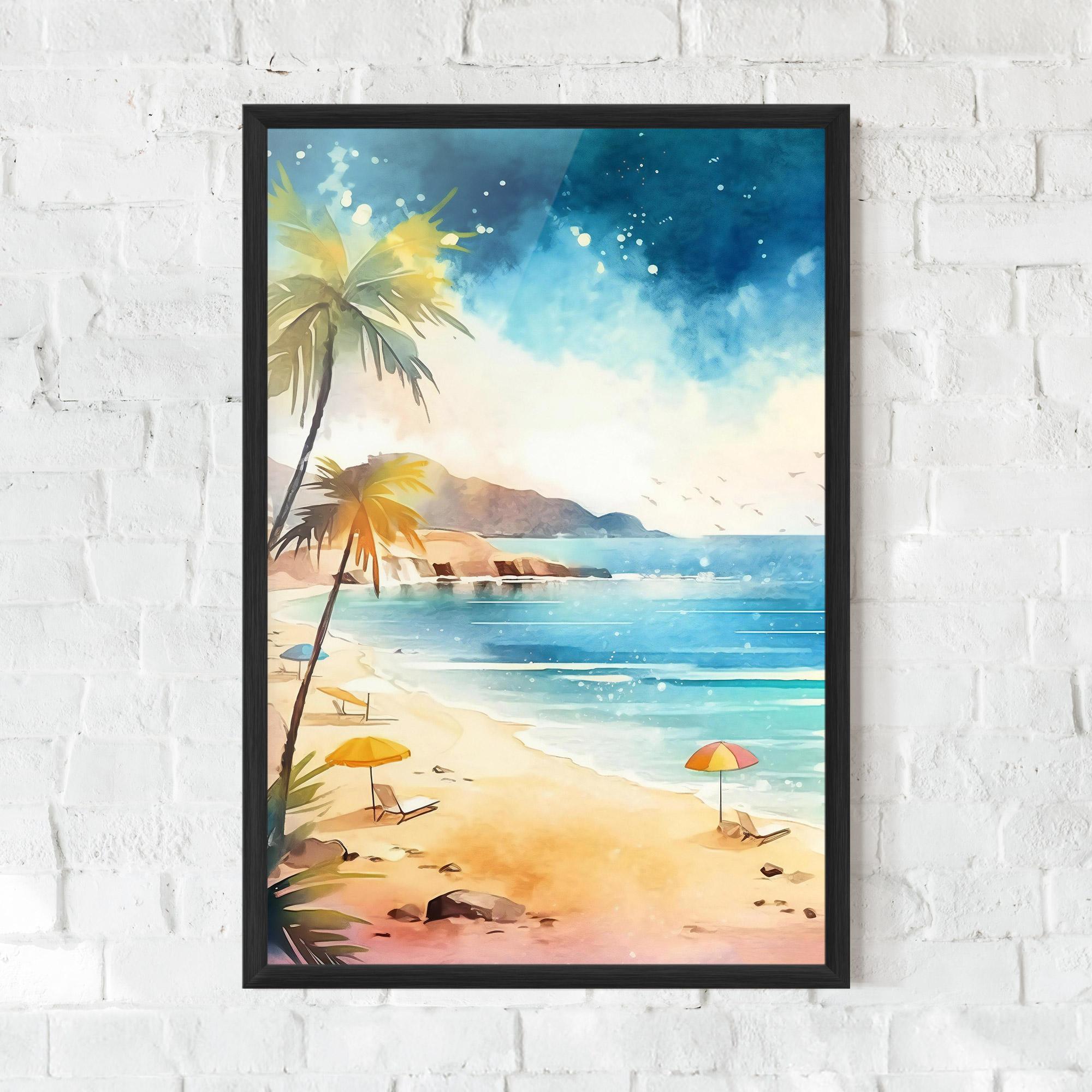 Poster Înrămat Umbrellas Beach Art mockup 0