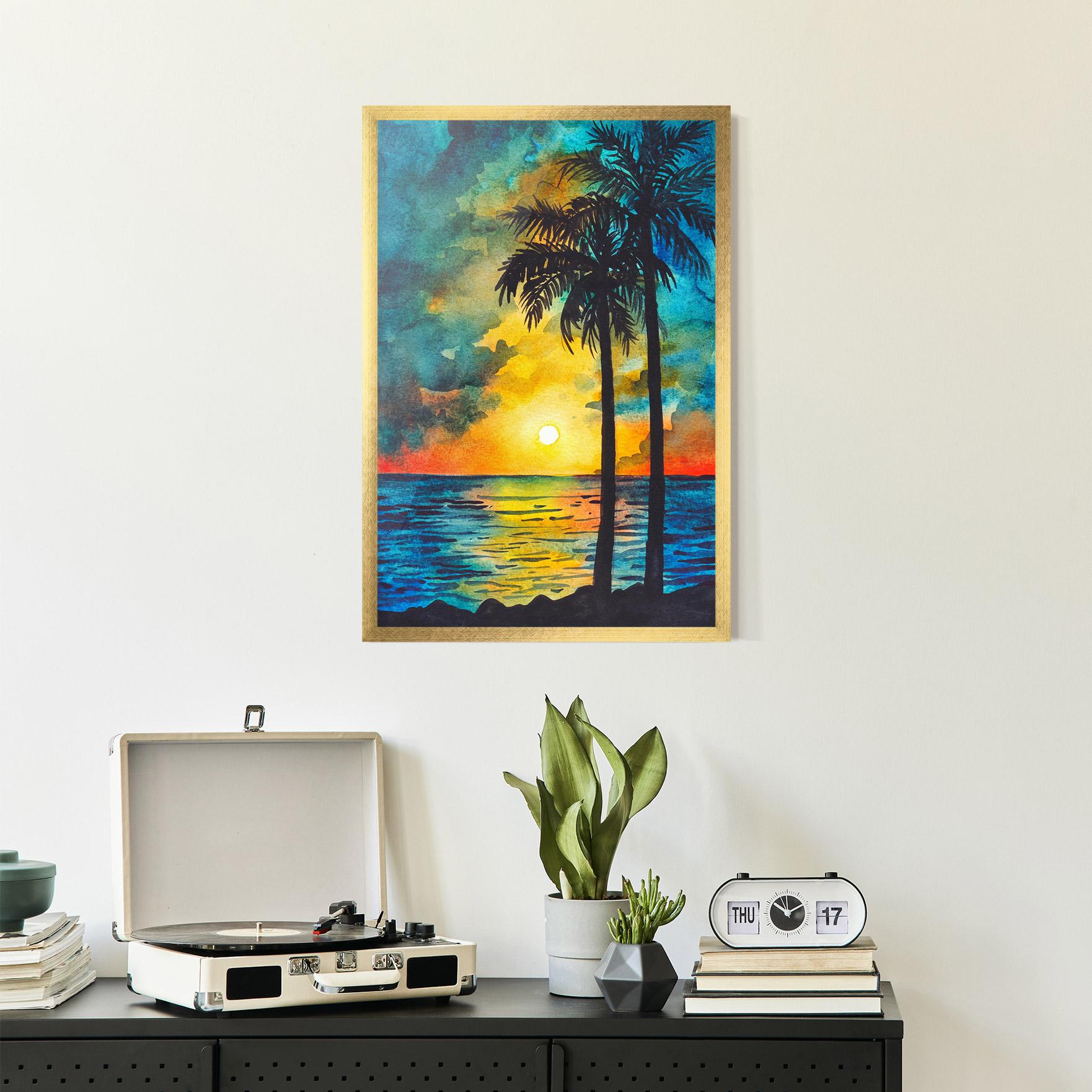 Poster Înrămat Sunset Watercolor Tree mockup 2