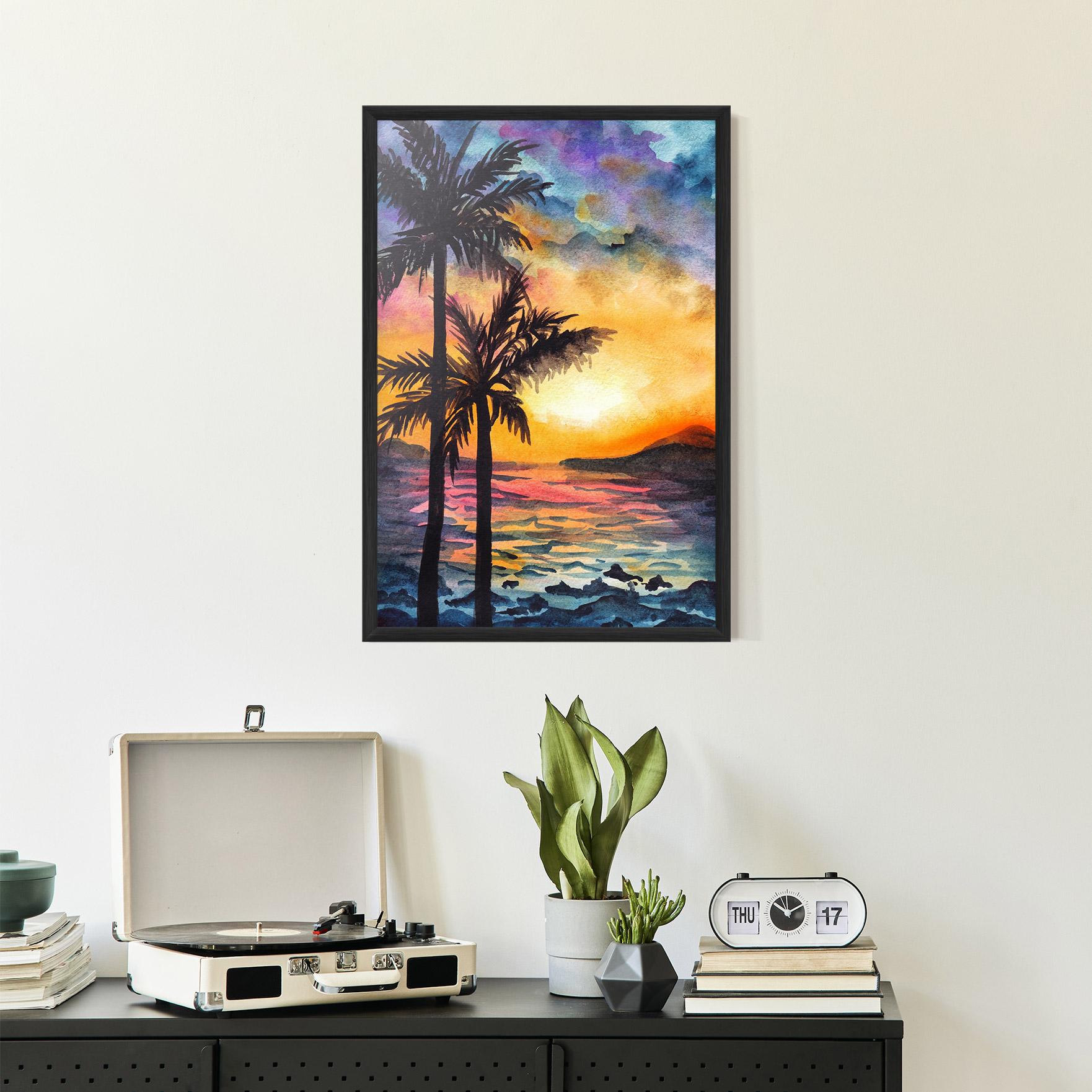 Poster Înrămat Sunset Tree Beach mockup 2