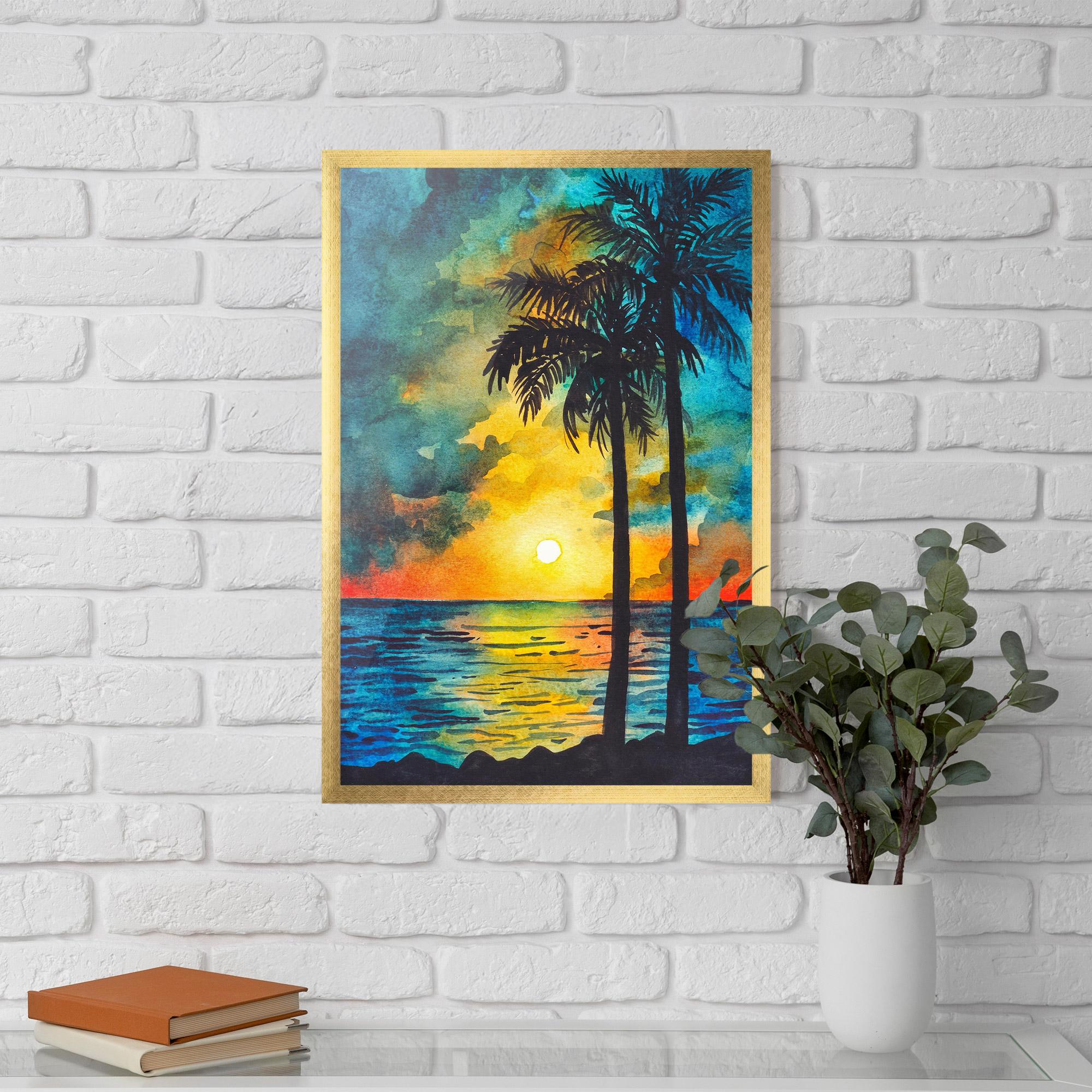 Poster Înrămat Sunset Watercolor Tree mockup 5