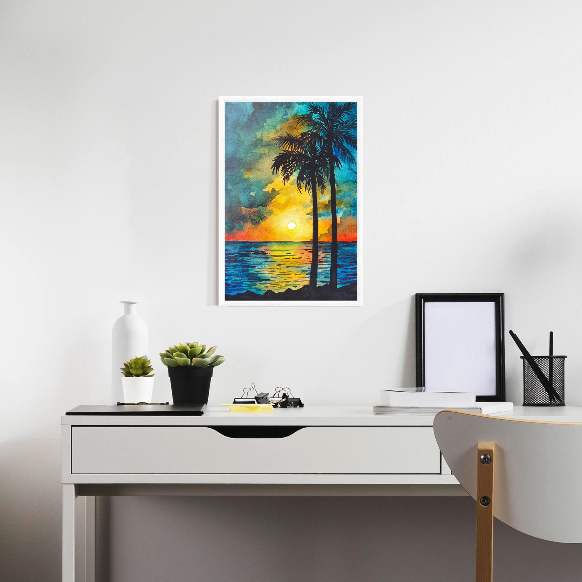 Poster Înrămat Sunset Watercolor Tree mockup 7